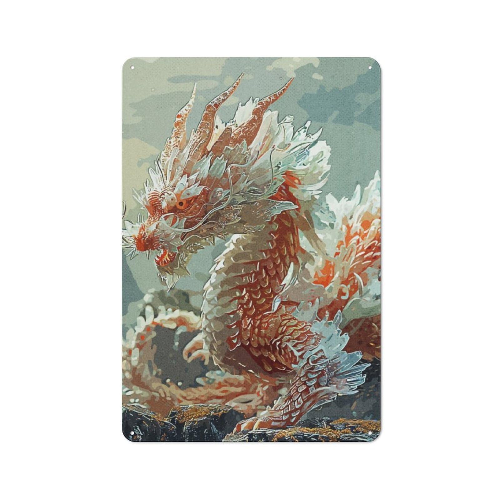 Junmoney Dragon Statue Metal Sign 30X20cm With For Hallway Wall, Rustic Decor, Housewarming Present For People Styling Hallway