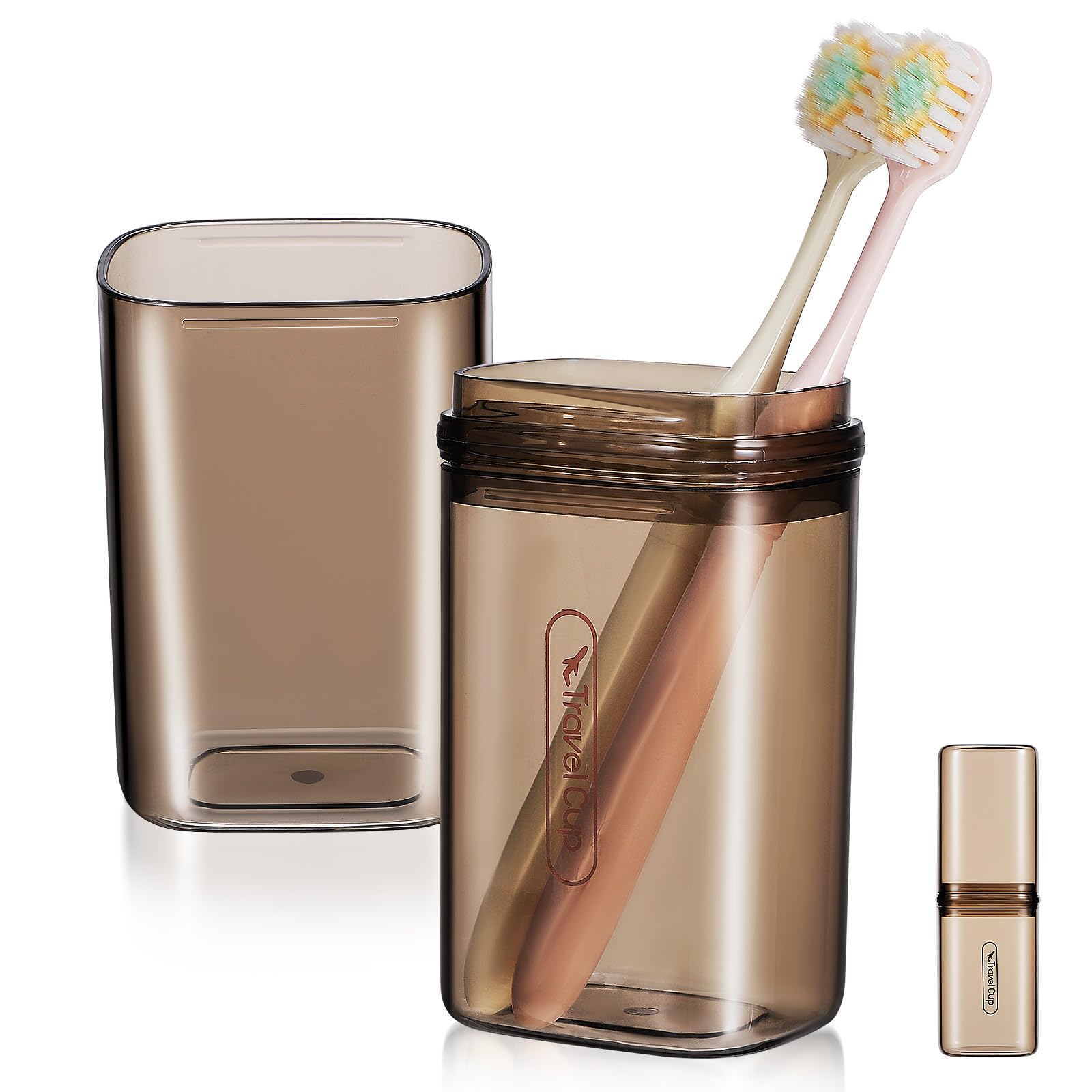 Travel Toothbrush Holder, Portable Toothbrush Case with Cover, Toothbrush Cup Mouth Wash Cup Storage Container for Bathroom Trip (Coffee)