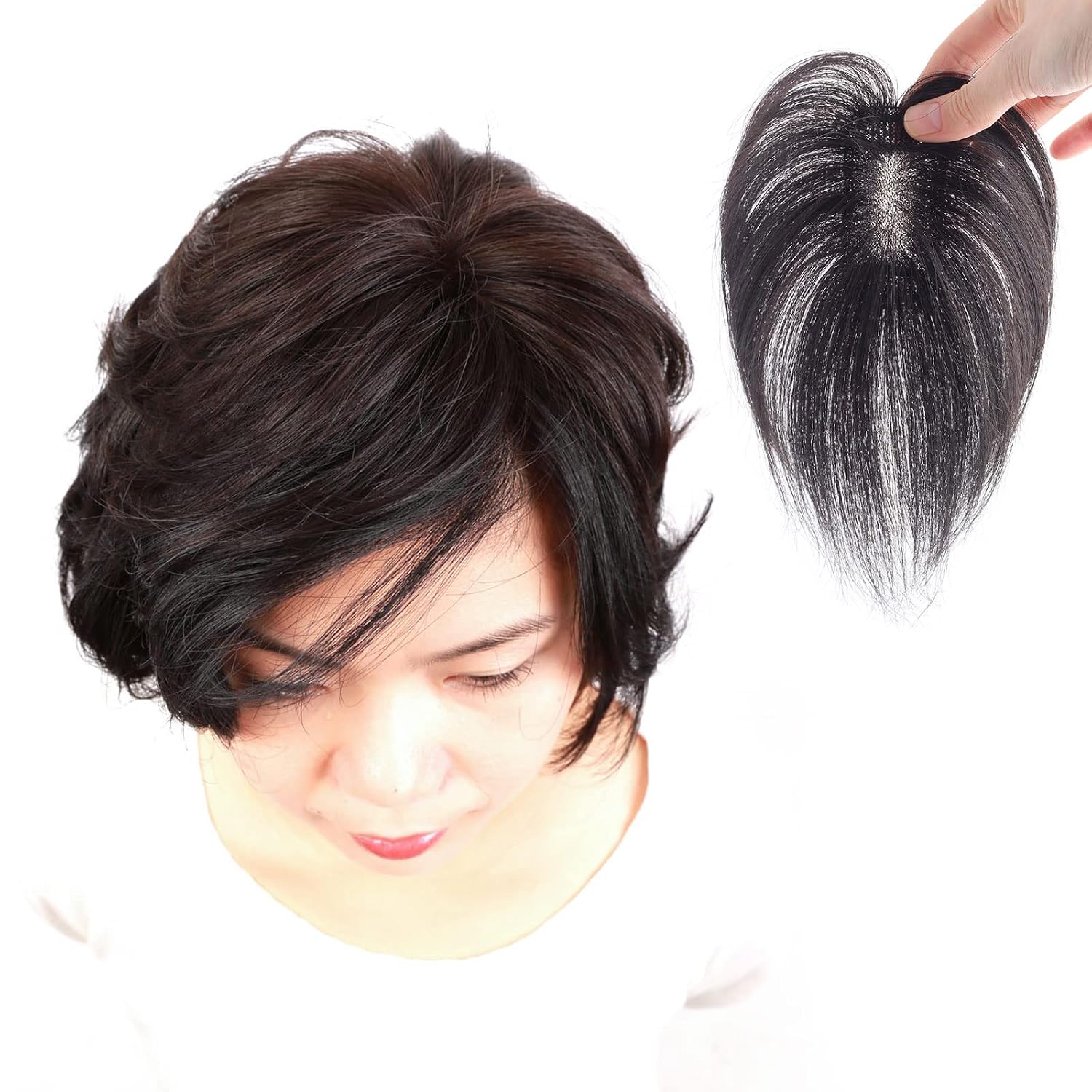 Real Human Natural and Breathable Women Hair Piece Hair Topper for Hot Season Handmade BHA48 (Base Size:1.6"*3.1"(4cm*8cm), BL Natural Black)