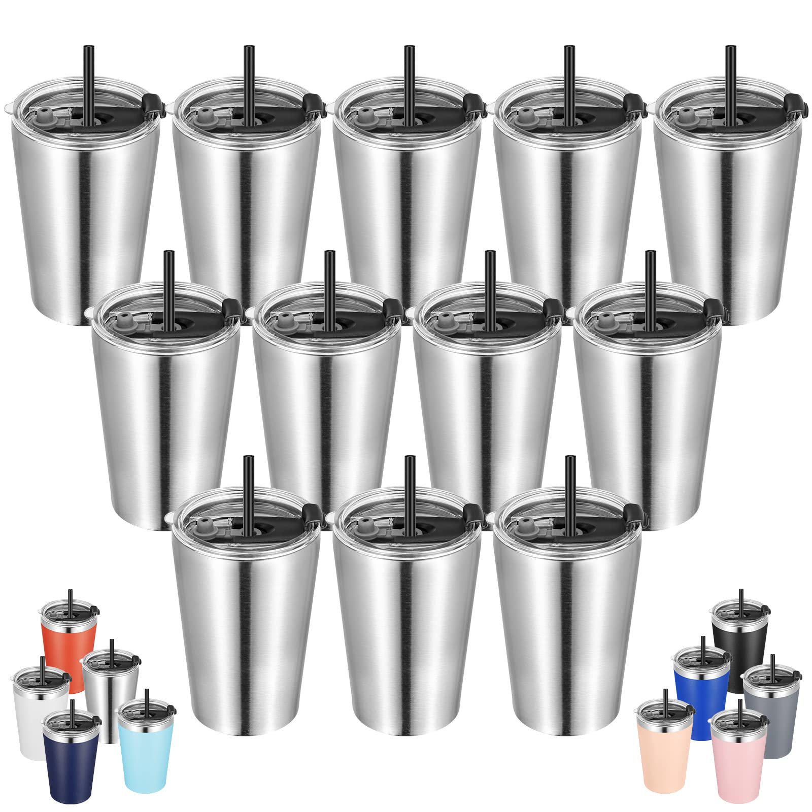 VEGOND 12oz Tumbler Stainless Steel Tumbler bulk Vacuum Insulated Double Wall Travel Tumbler with Lid and Straw Reusable Tumbler, Stainless 12 Pack