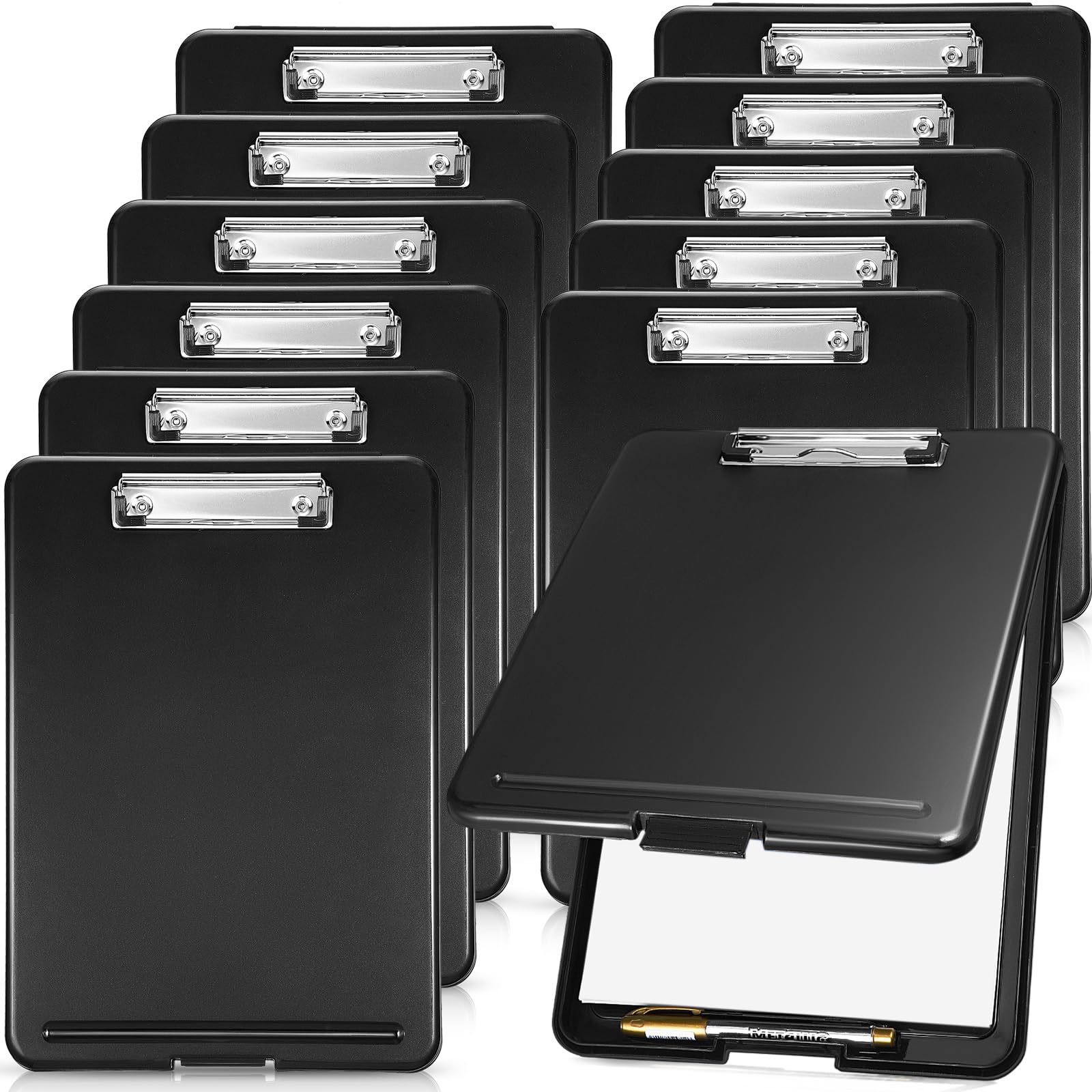 Epakh 12 Pcs Clipboard with Storage Bulks Plastic Storage Foldable Nursing Clipboard with Low Profile Clip for Student Teacher Nurse Employee, 9.5 x