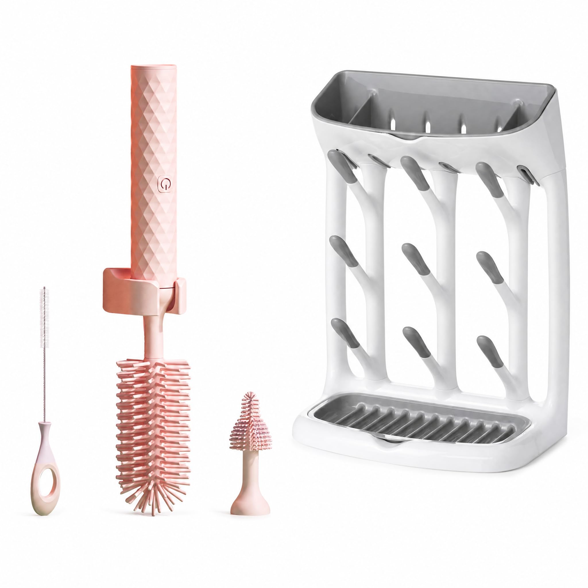 Cepillo Eléctrico de Silicona, Portátil, Recargable, para Recién Nacidos, Rosa, con Soporte para Lactancia, Fácil Limpieza, Base de Drenaje, Diseño Co