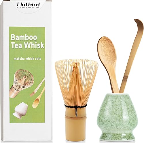 Juego de 4 batidores de matcha, batidor de bambú matcha, soporte, cuchara, ceremonia tradicional de té japonés, accesorios de té verde matcha