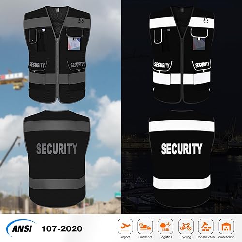 Miniatura 2 de TCCFCCT Chaleco de seguridad de malla para protector de seguridad, 9 bolsillos, chaleco de seguridad reflectante de alta visibilidad para hombres y