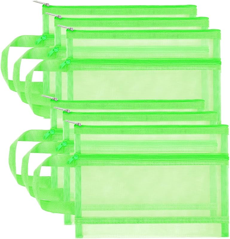 Fassave Pacote com 6 necessaires de malha com zíper, dupla camada e alça, Verde, A4