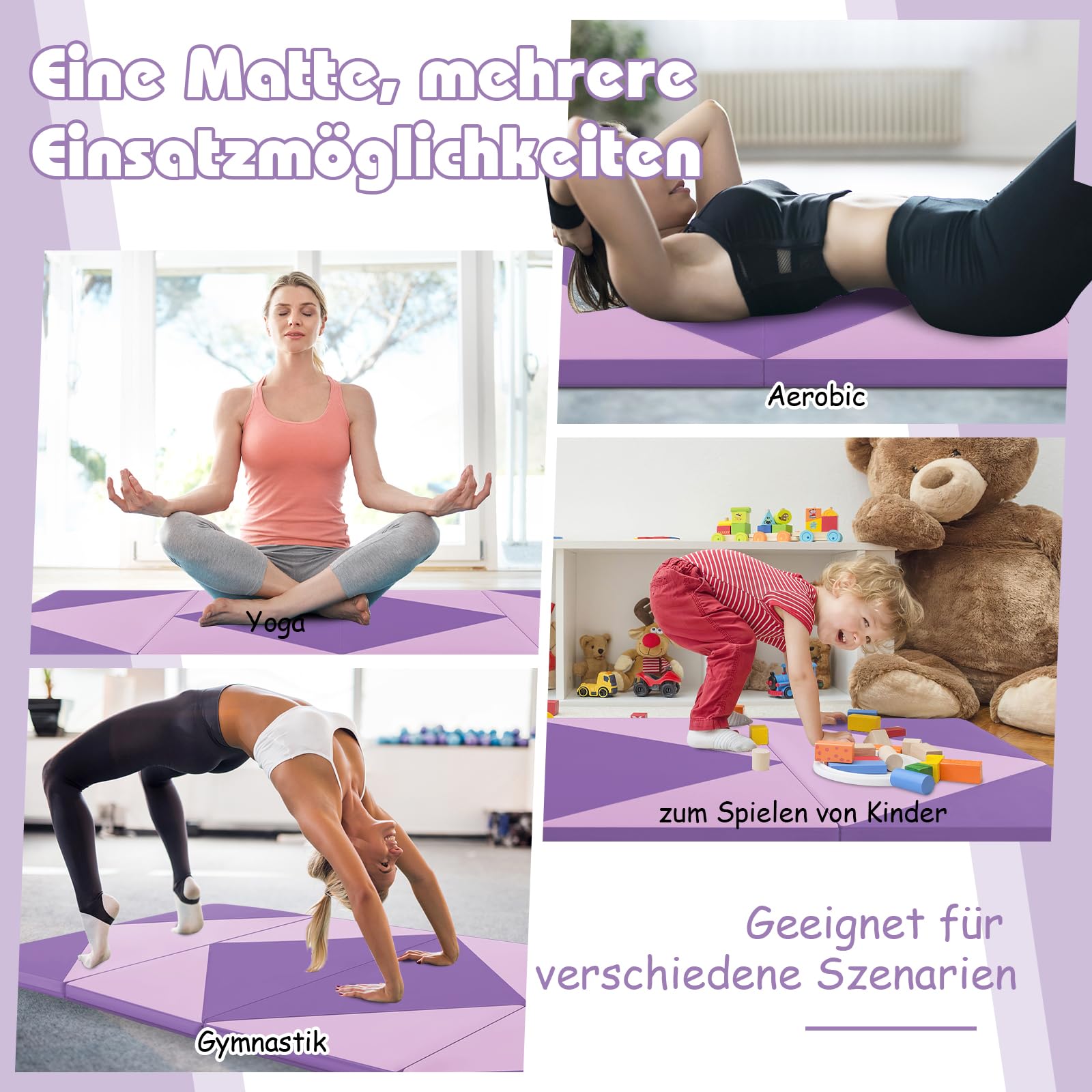 GYMAX Esterilla Plegable para Gimnasia, Esterilla Portátil de Suelo con 2 Asas, Esterilla de Entrenamiento Impermeable, para Gimnasia, Yoga y Juegos, 240x120x5cm