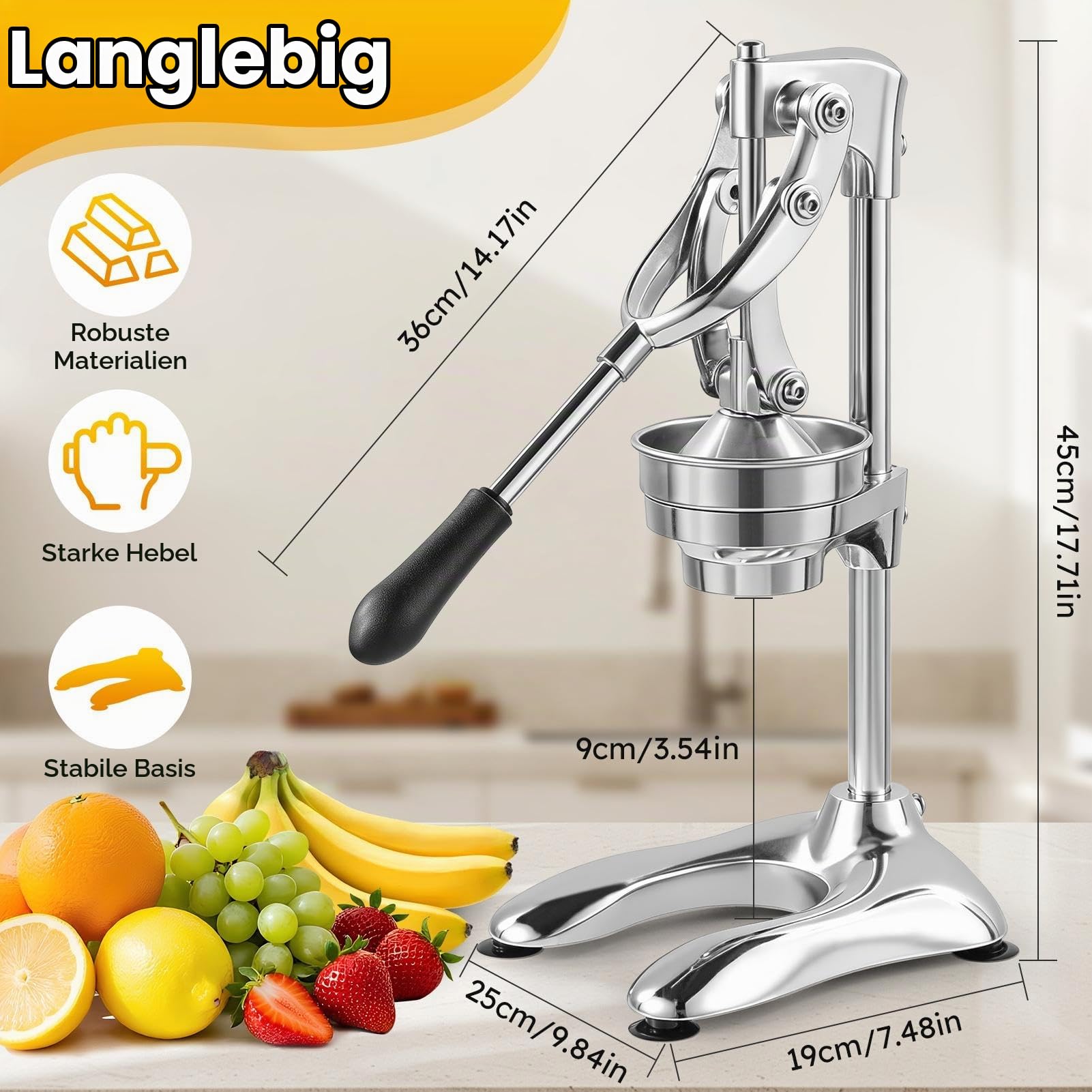 Saftpresse Manuell, Orangenpresse Handpresse, Leicht zu Reinigende Zitruspresse mit Konischer & Flacher, Cast Iron Juicer, Manual Entsafter für Orange, Zitrone und Obst