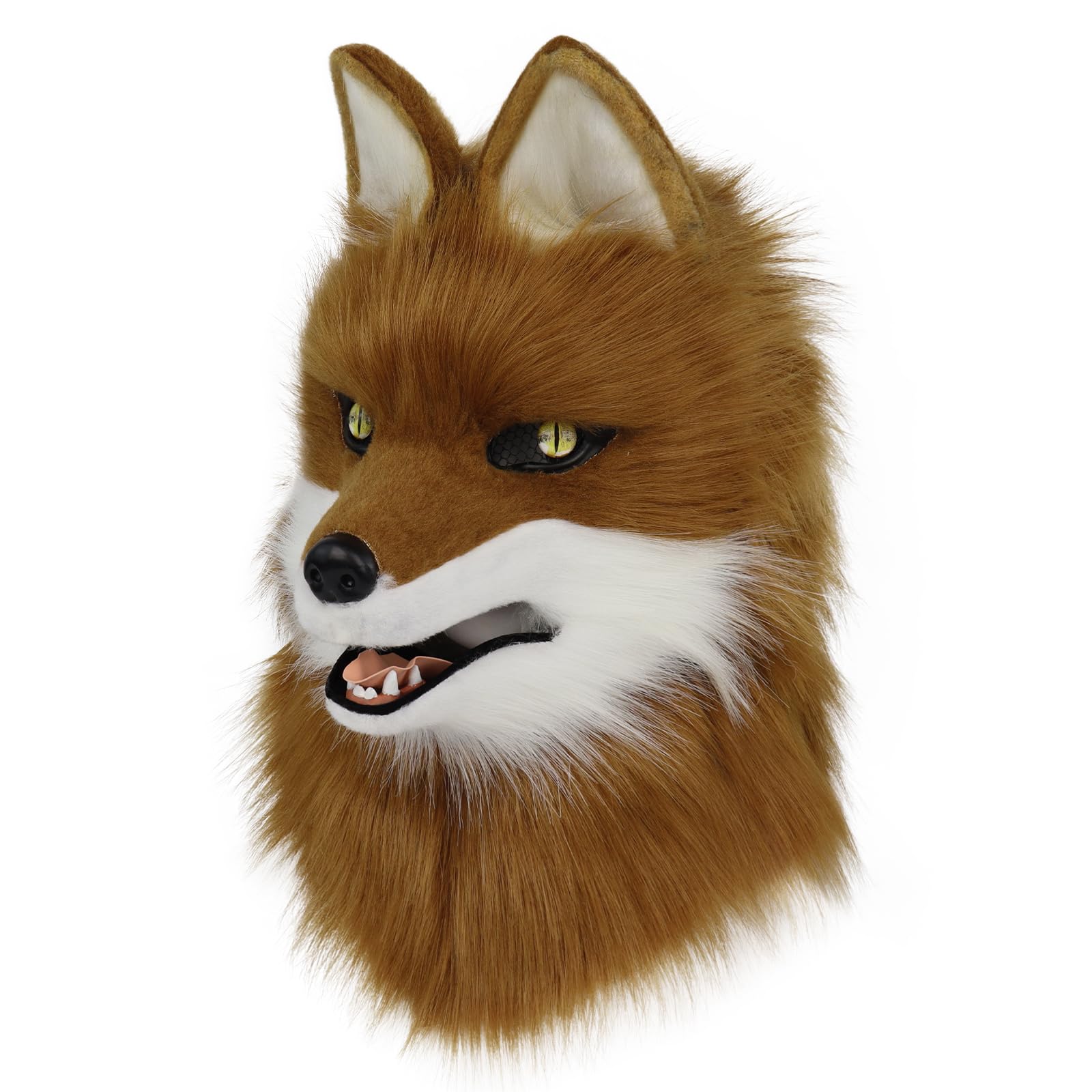 PPFINE Animal Faux Fur Wolf Dog Furry Full Head Mask Cosplay Costume Accessories for Halloween Party, Brownwhite