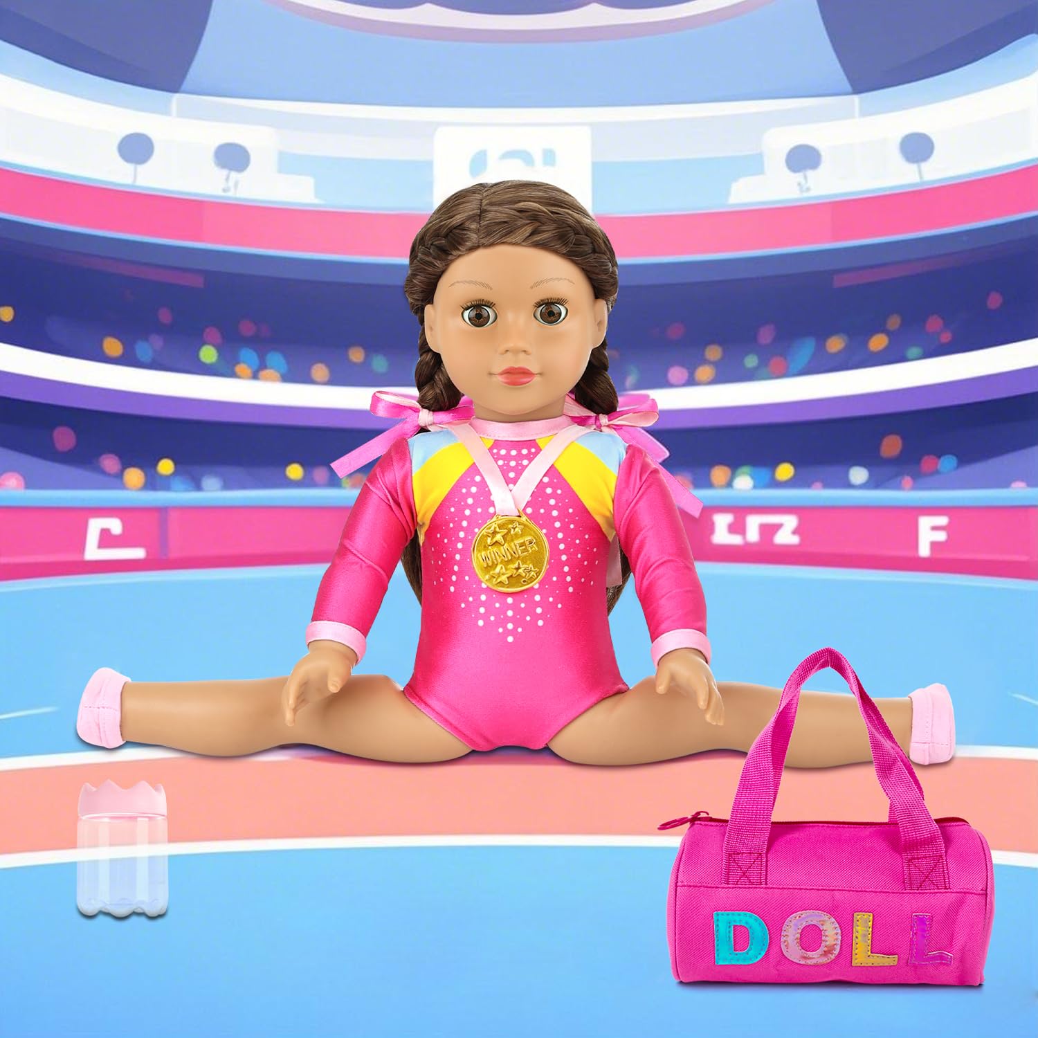 K.T. Fancy 18 Inch Doll Gymnastics Clothes Set - Pink Leotard, Shoes, Gym Bag, Olympic Medal, Water Bottle & Hair Accessories for Play, Doll Not Included