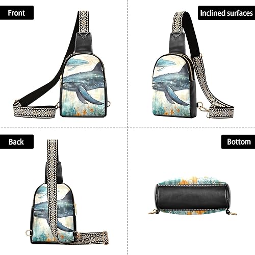 Miniatura 3 de Sling Backpack Whale Vintage Sling Bag for Women Crossbody Shoulder Bag Leather Fanny Pack Chest Bag for Travel Hiking 202A1814