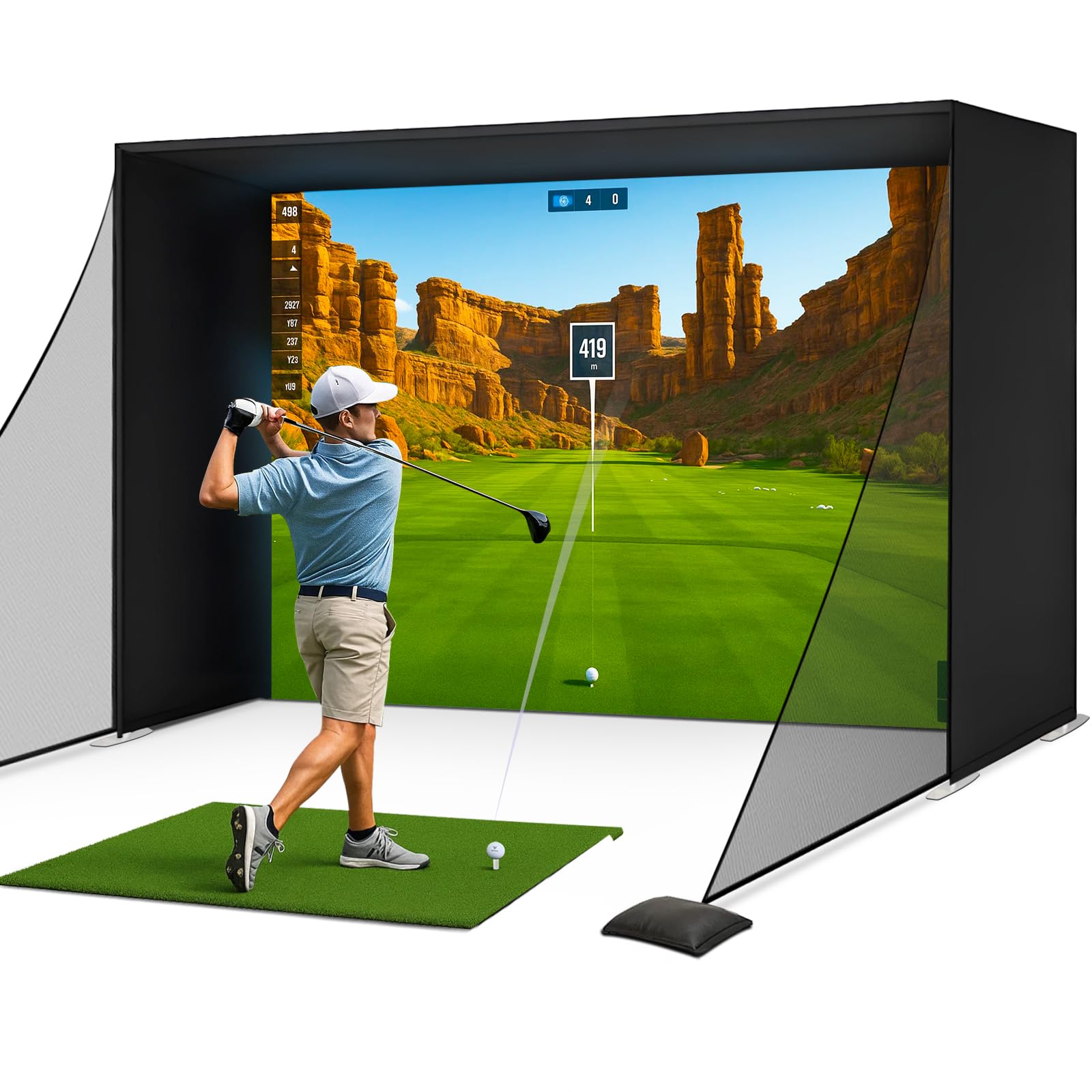 RXFSP Golf Simulator Enclosure Nets - Choose 10 x 8 ft or 14 x 8.5 ft - Complete Set with Frame and HD Impact Screen Kit (14 x 8.5 ft)
