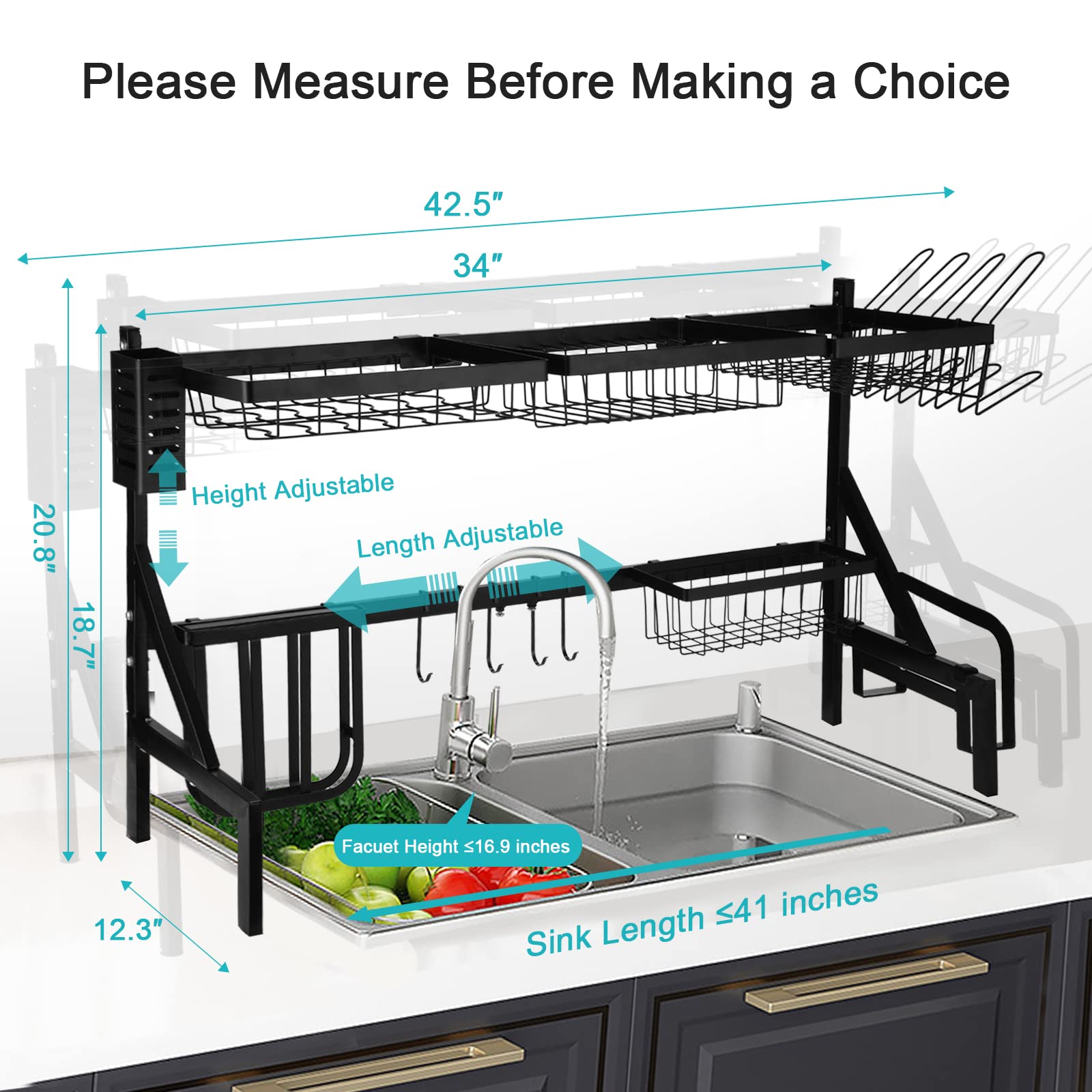 Over The Sink Dish Drying Rack, ASoopher 2 Tier Large Stainless Steel