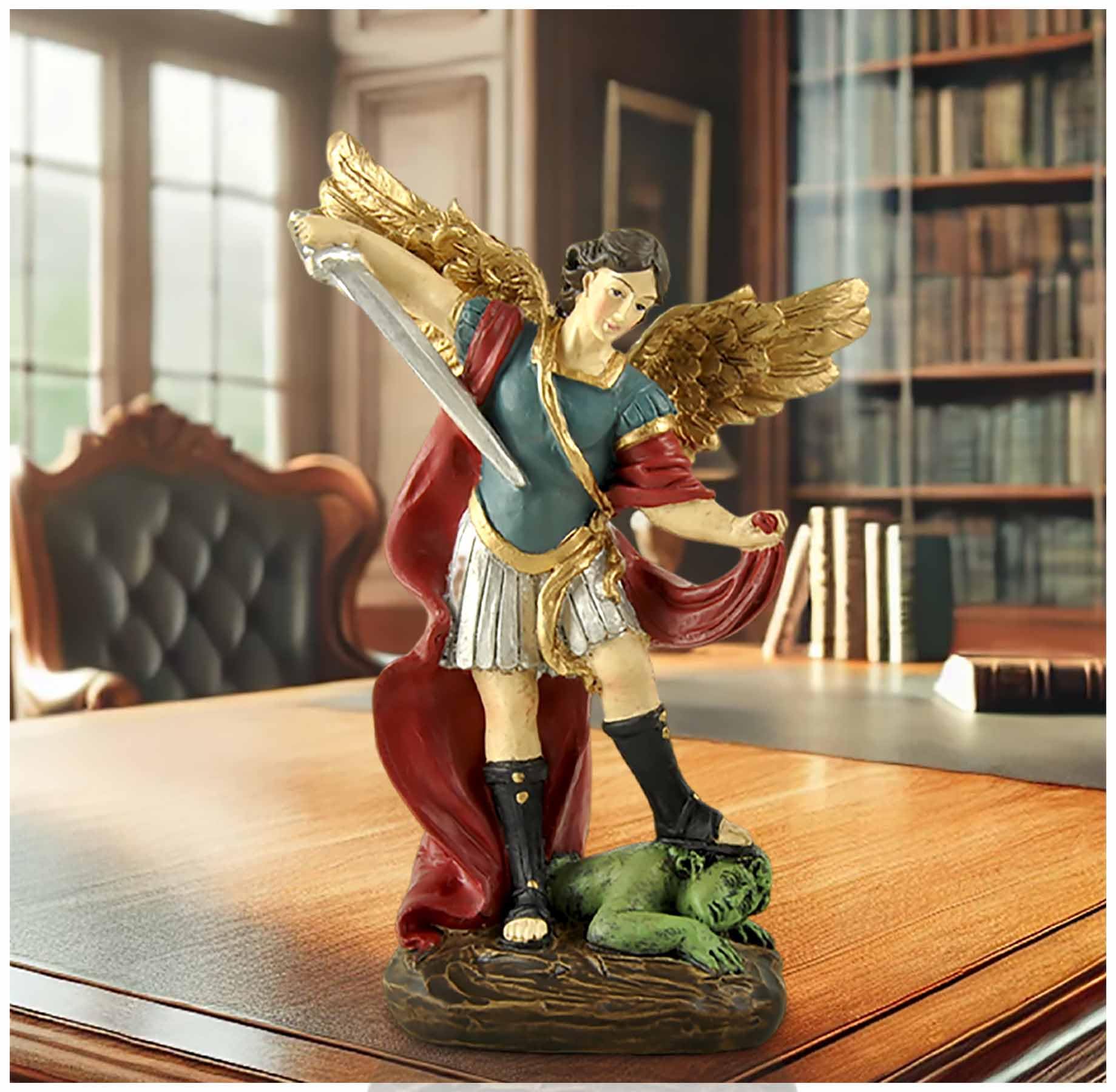 STATUE DE SAINT Michel Archange Vieilli 27cm (Aile) Résine Fabriqué En