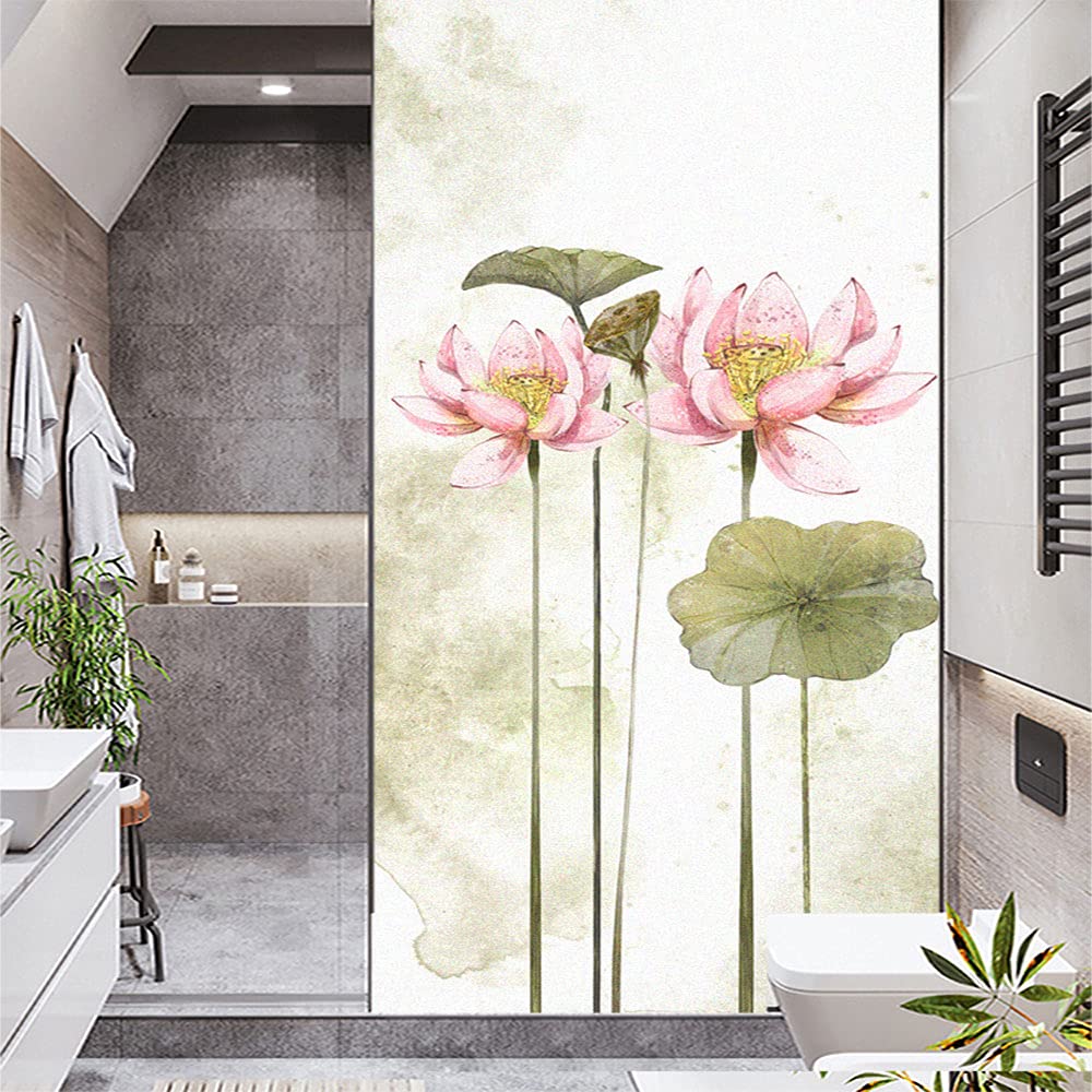 Privacy Window Film Lotus Secret Decorative Film Static Cling Window Coverings Heat Control Glass Sticker for Home Sun Blocking Pattern A W19.7"x H63"(50x160cm)