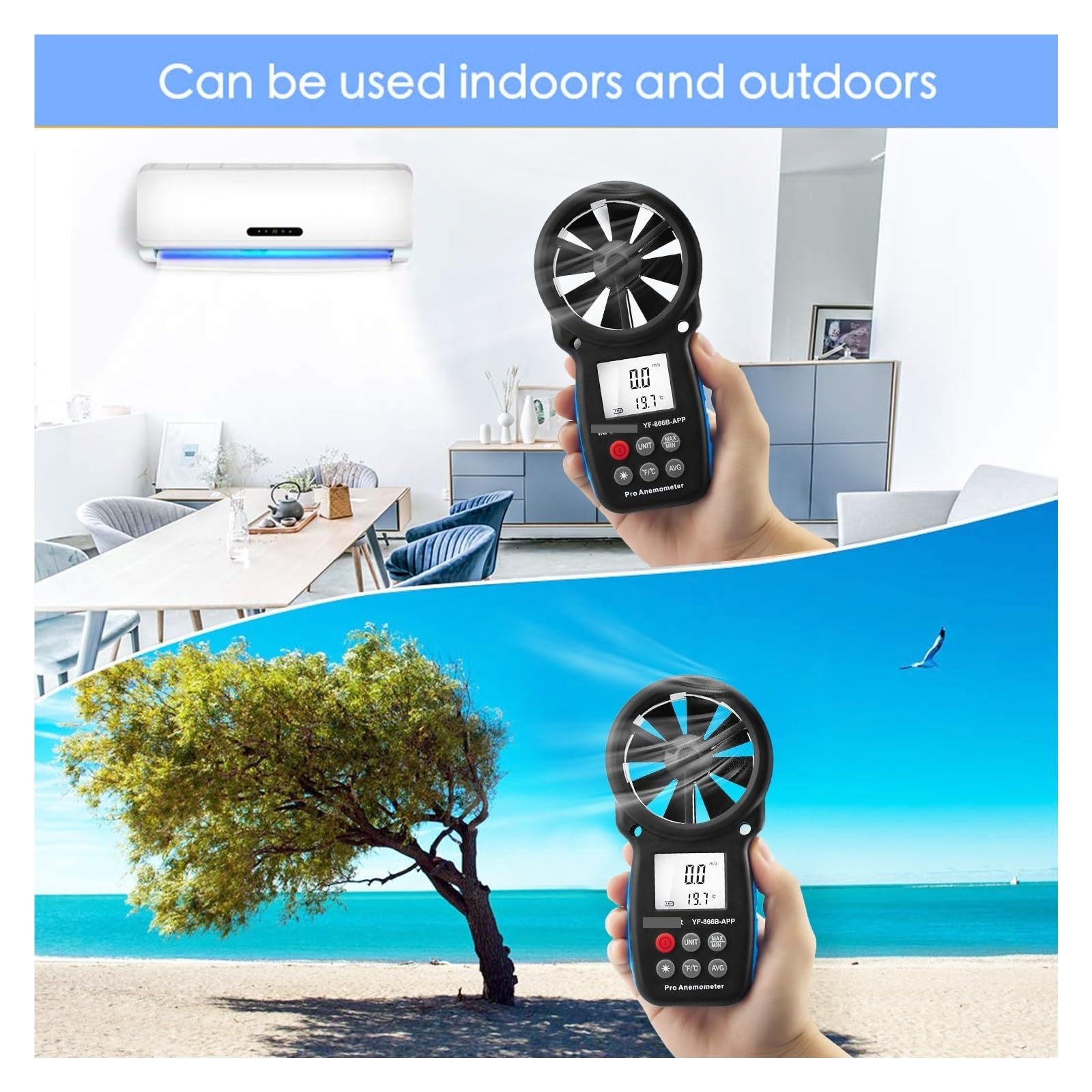 Medidor de flujo digital Anemómetro Digital 866A/866B/866B-APP, medidor de velocidad del viento, mide la temperatura del viento y el flujo del viento con retención de datos y USB para agua diesel quer