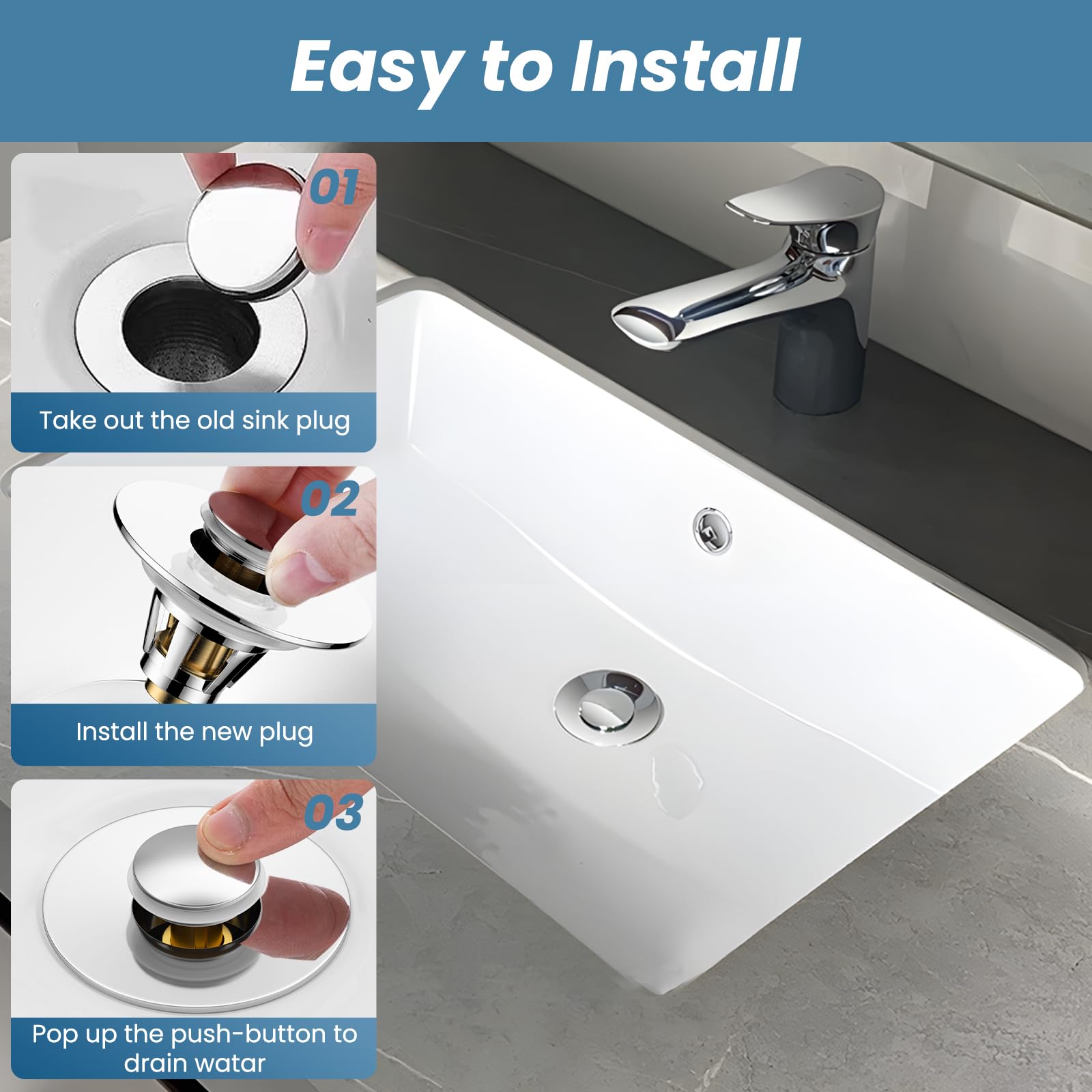 Colador de drenaje universal 2 en 1 para fregadero de baño, filtro de drenaje desplegable con cesta de filtro extraíble de acero inoxidable antiobstrucción, tapón de drenaje de baño para agujeros de