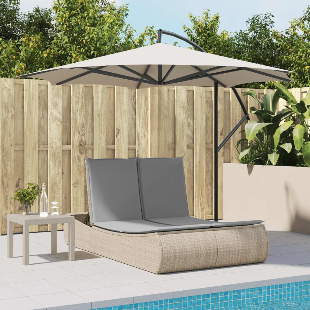 Podwójny leżak do opalania z poduszkami, beżowy z polirattanu, leżak ogrodowy z 3 stopniami regulacji oparcia, odporny na promieniowanie UV, 280 kg, na taras, balkon, basen i plażę