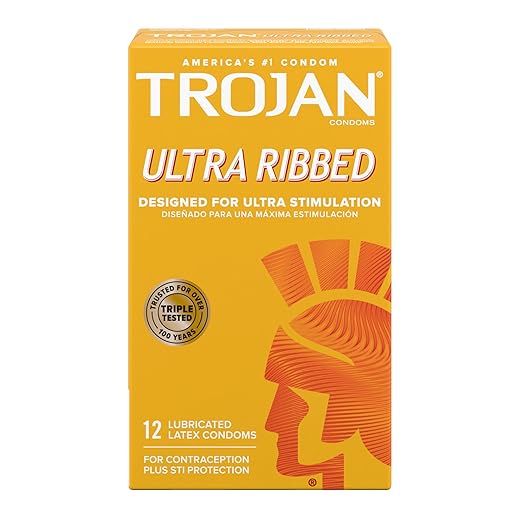 TROJAN Ultra Ribbed Premium Lubricated Condoms, 12 Count