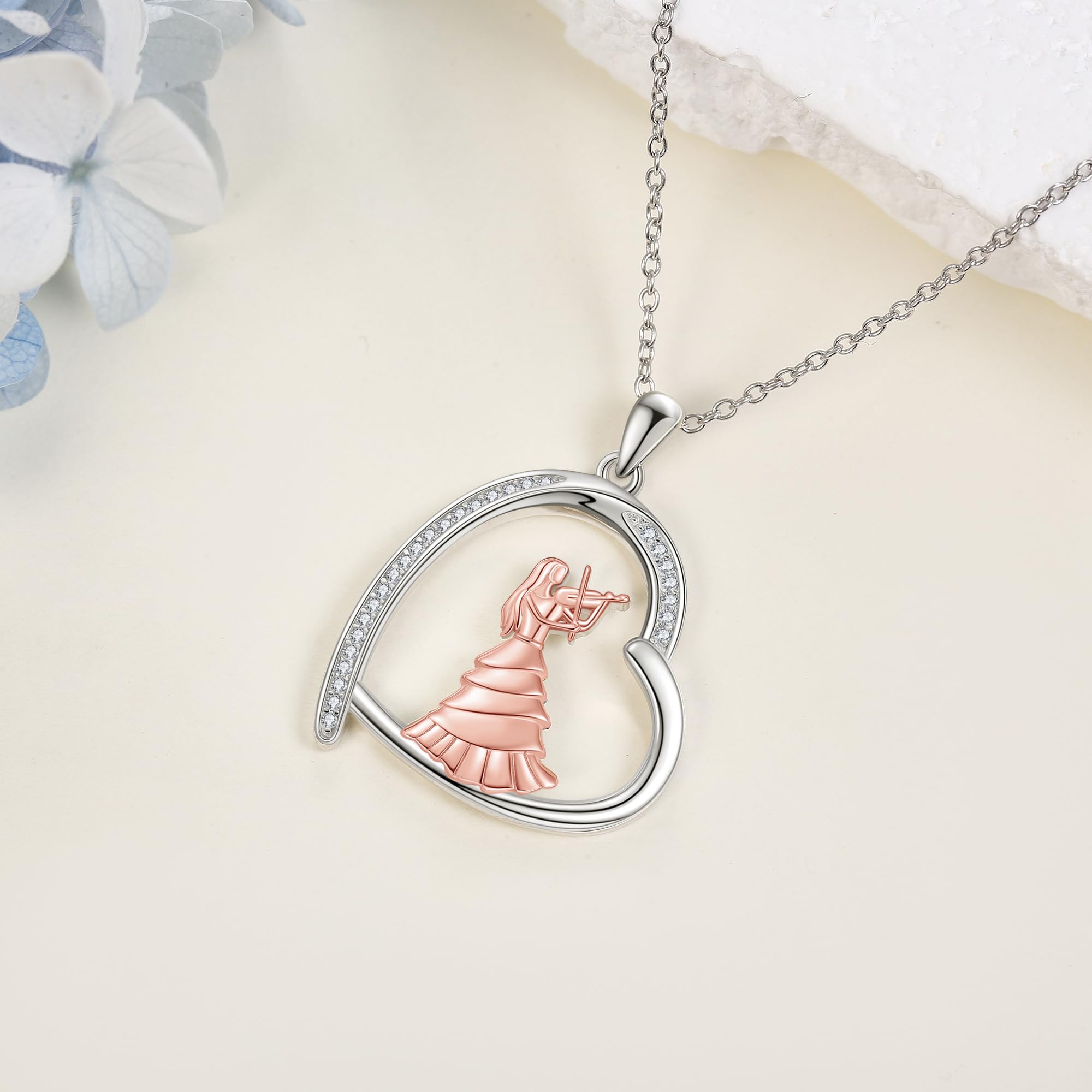 JERWLI Collar de plata de ley S925 Ballet/Violinista/Gimnasia Joyas de música Regalos para mujeres y niñas