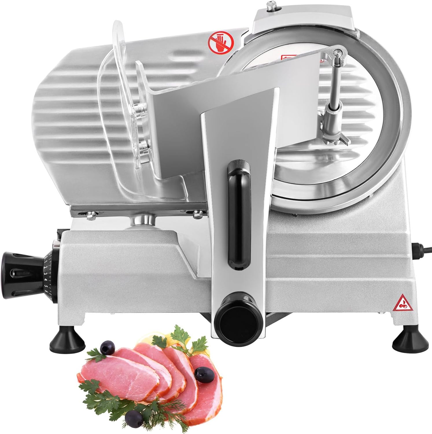 vevor commercial meat slicer, 200w electric deli food slicer, 0-12mm adjustable thickness electric meat slicer, 350-400rpm slicer with 8.7'' chromium-plated steel blade for home & commercial use 8.7in-200w