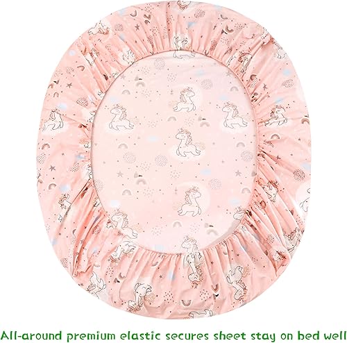 Miniatura 5 de JSD Pink Unicorn - Juego de sábanas para niños, tamaño individual, 3 piezas, diseño de arcoíris, de microfibra, con bolsillo profundo