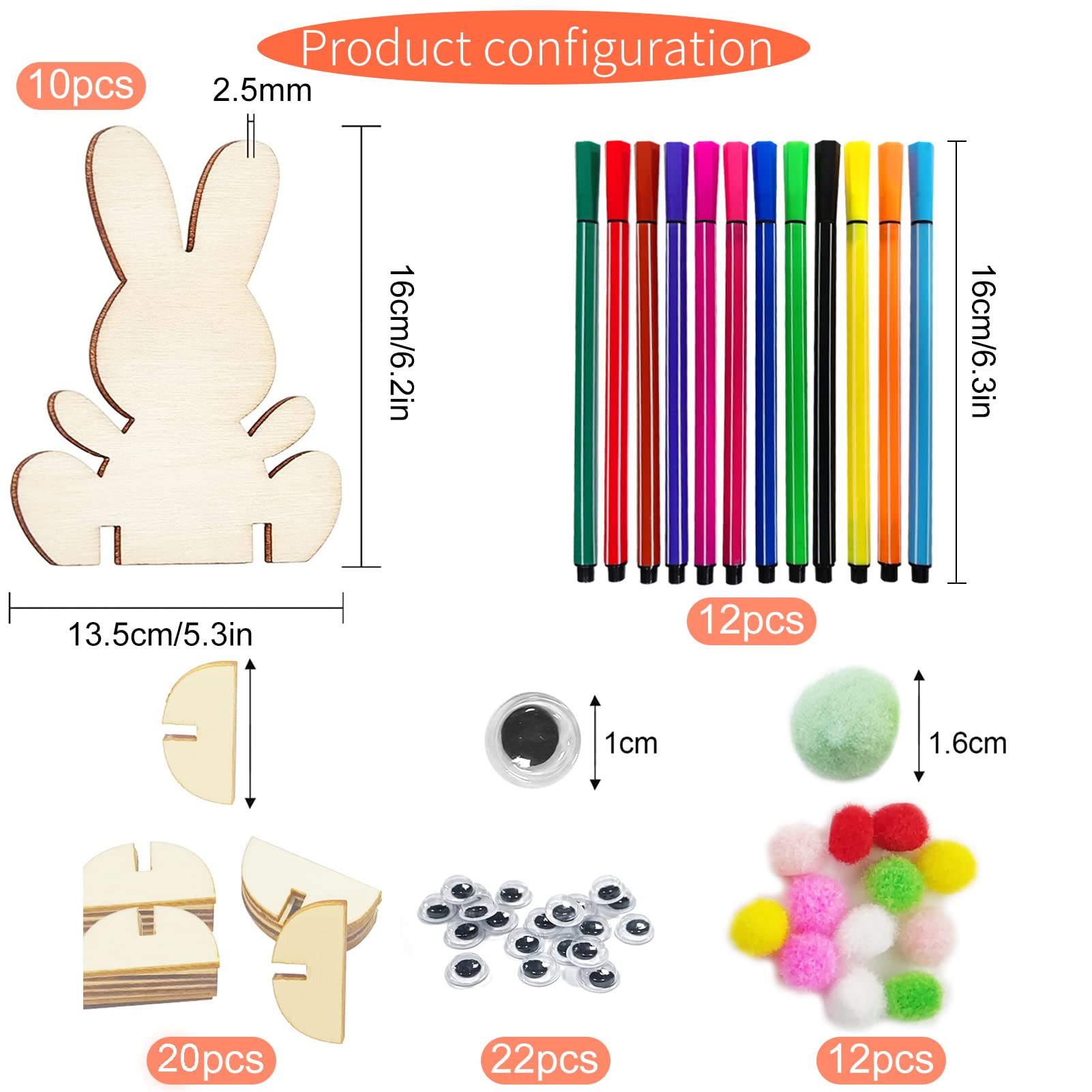Objet décoratif - ZGEER - Lapins en Bois à Peindre - Multicolore - Pompons Colorés - Pour Enfants - Maison Objet décoratif - ZGEER - Lapins en Bois à Peindre - Multicolore - Pompons Colorés - Pour Enfants - Maison