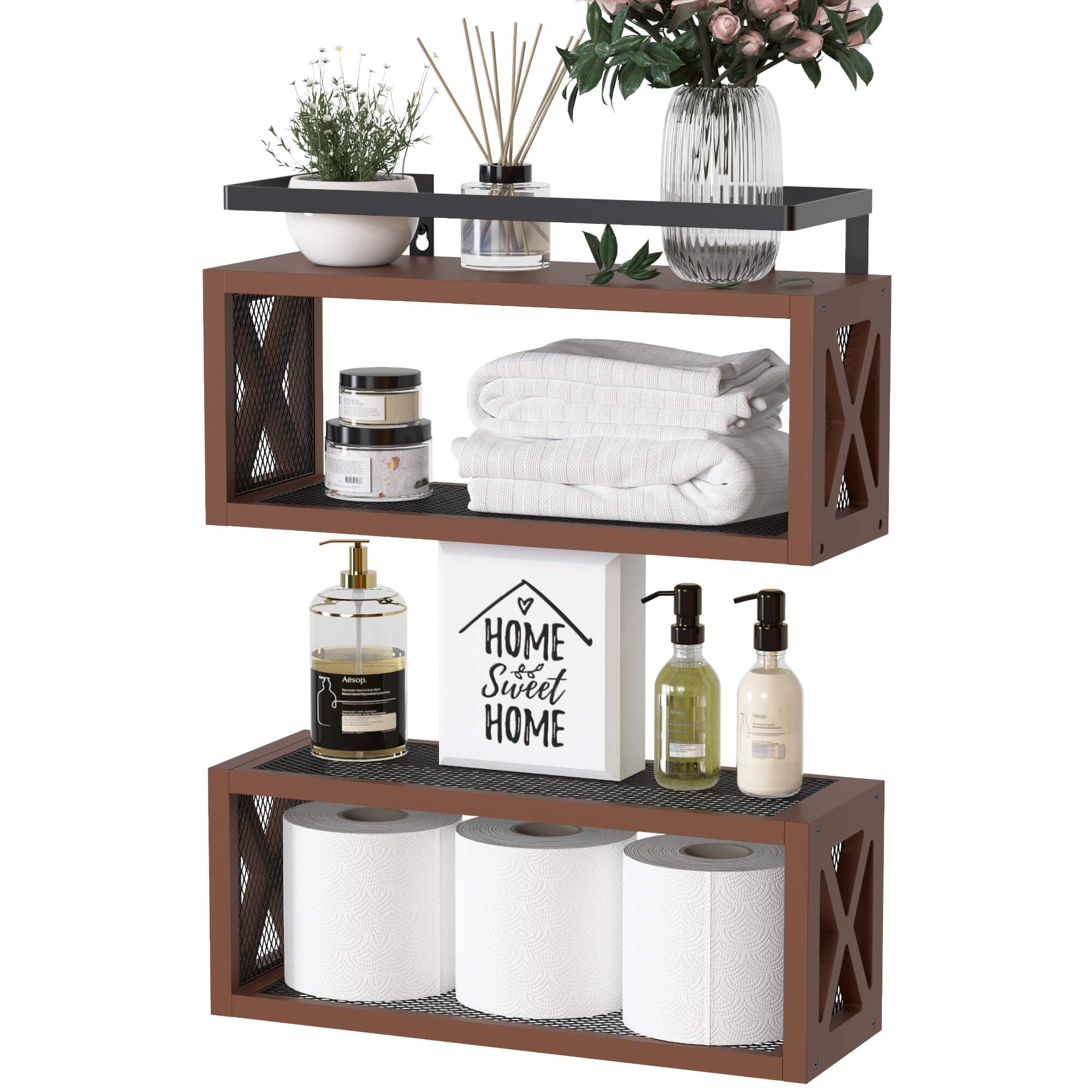 RICHER HOUSE Floating Wood Shelves with Guardrail