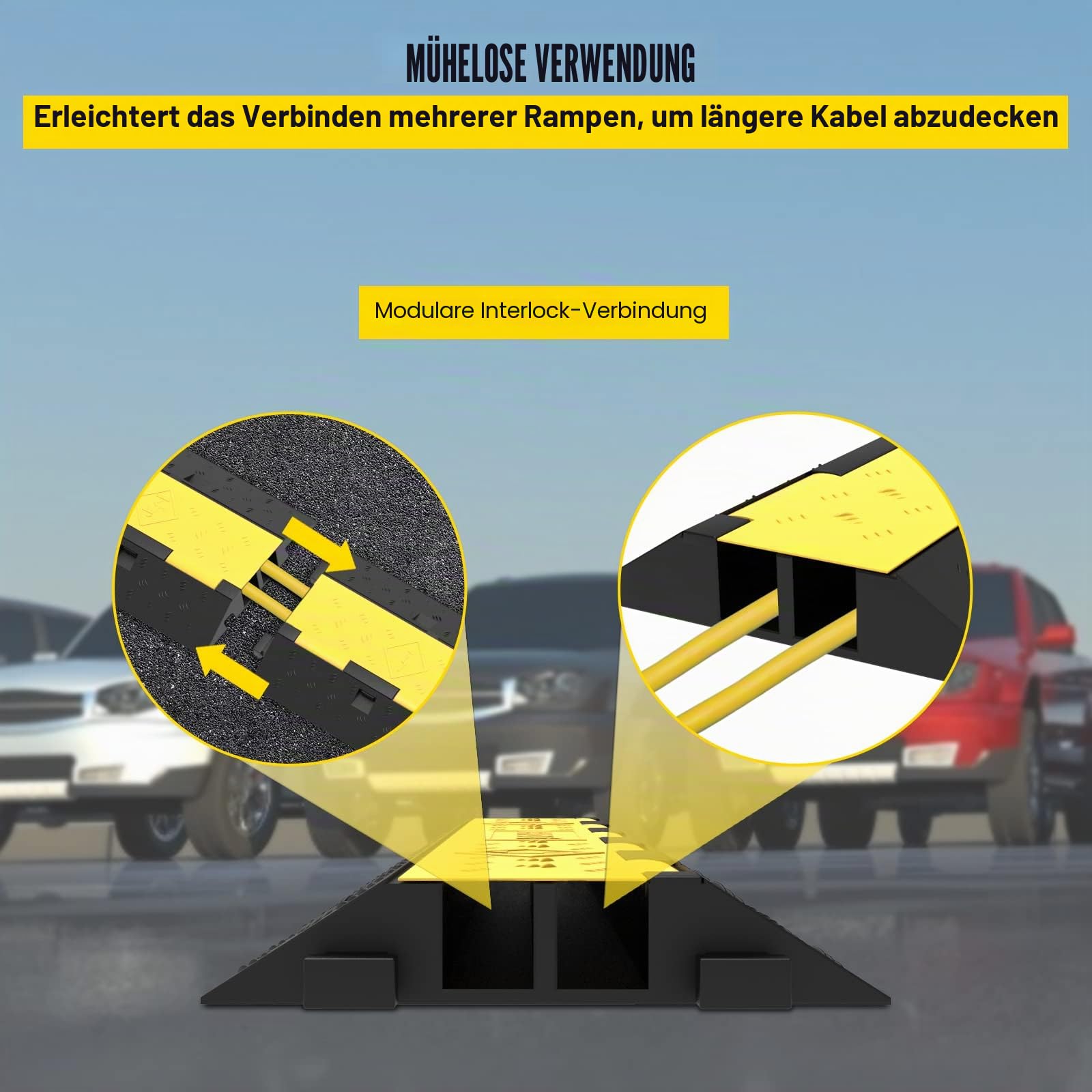 VEVOR 5 STK. Kabelschutzmatte 2 Kanal 101 x 24,5 x 5 cm, Kabelbrücke Traglast ca. 5T aus PVC & Gummi für Modulares Kabel, Überfahrschutz für Kabel, Ideal für Büro Büro Spielfelder Parkplätze, Schwarz