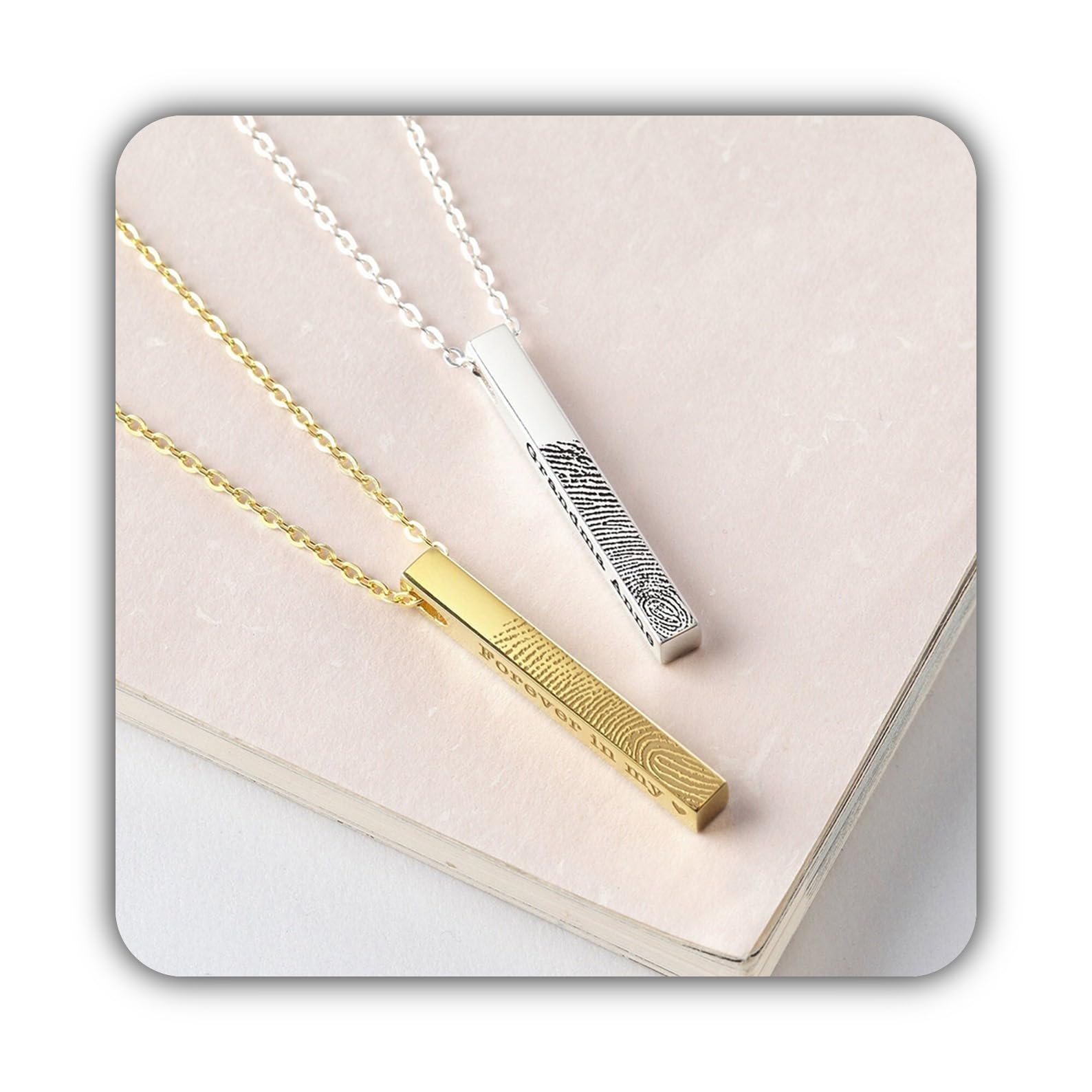 En recuerdo de para hombre, real collar con huella digital, huella del pulgar joya barra collar con digital para Deceased papá Día de la Madre Navidad cumpleaños aniversario