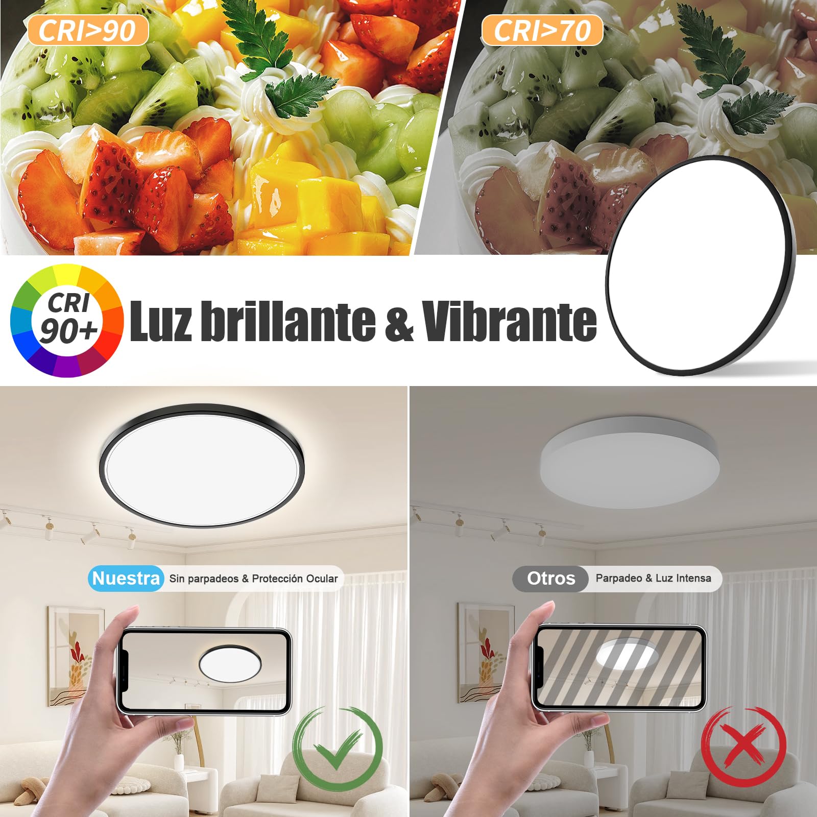Yexati Plafon LED Techo 24W 3200LM, IP54 Lampara Techo 6000K/4000K/3000K Delgada Plafón Luz Led Redondo Lámpara Panel para Baño Dormitorio Cocina Salon Comedor Pasillo Ø300*25mm