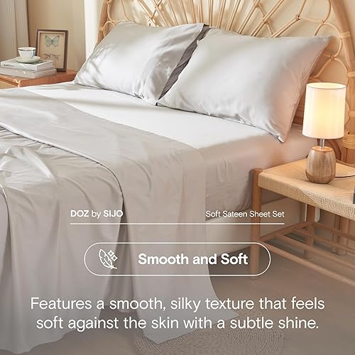 Miniatura 5 de DOZ - Juego de sábanas de 100 % algodón de fibra larga, tejido de satén suave, suaves, transpirables, refrescantes, comodidad de hotel, duradero, 3