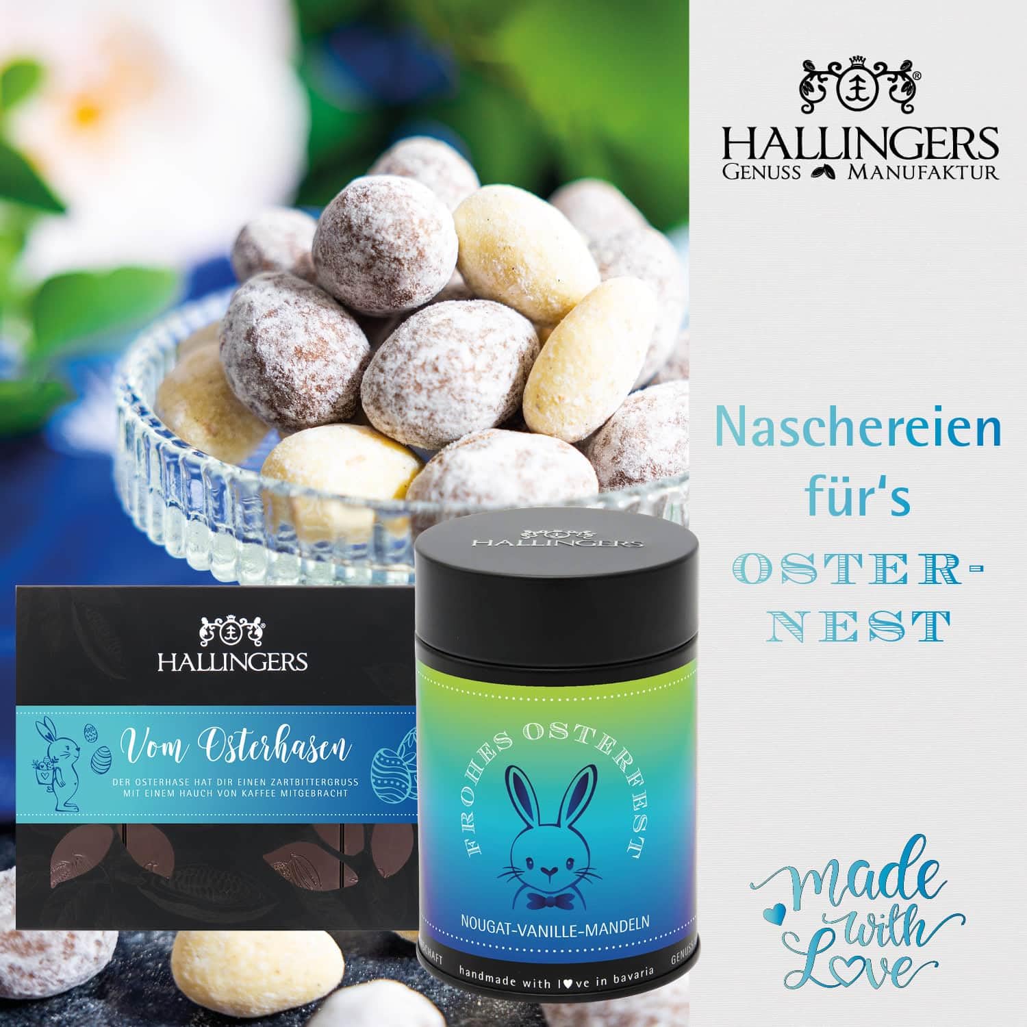 Hallingers Genuss Manufaktur Feinkost Oster-Geschenk-Set - XXL-Geschenkkorb "Gruß vom Osterh..." großer Ostergruß Ostereier, Gewürz, Sekt, Schoki, Duftkerze & viel mehr, Ostern Körbchen für Frauen