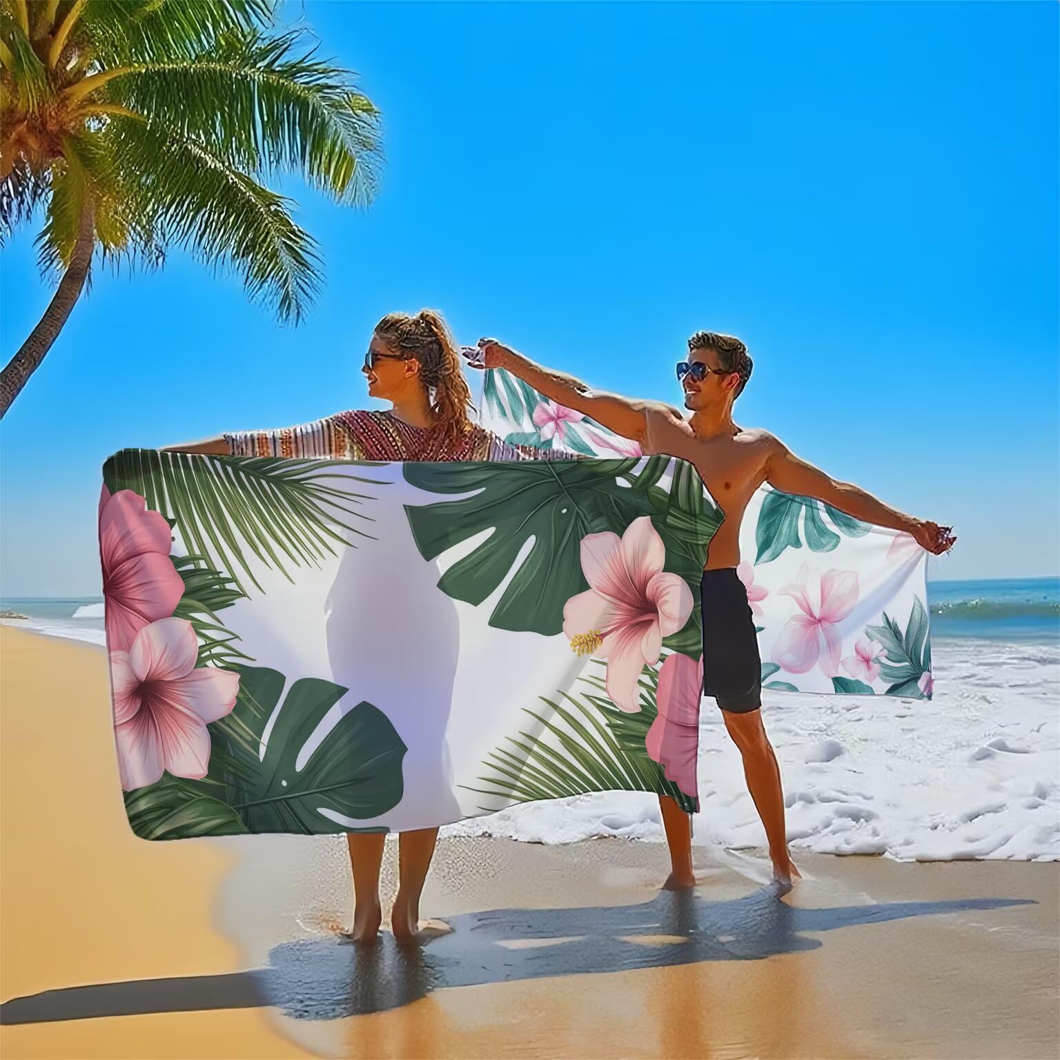 Vert Serviette de Plage 220x100cm Lot de 2, Usine Serviette Microfibre Ultra Absorbantes Séchage Rapide Anti Sable Léger Transport Compacte Drap de Plage pour Piscine Voyages Femme et Homme, Model603