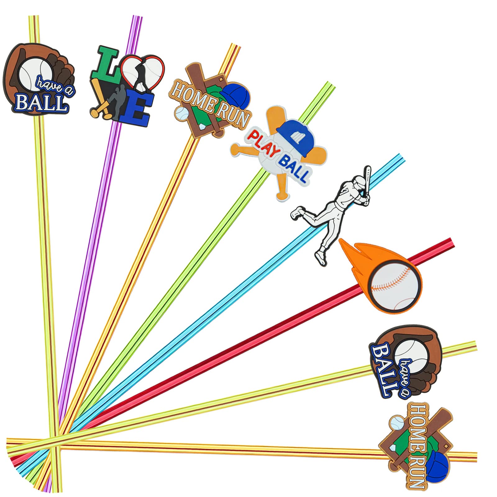MEAXUR 24pcs Baseball Party Themed Straight Reusable Plastic Straws for Sports Baseball Party Favor Gift Bags,Daily Drinking Straws,Birthday Parties,