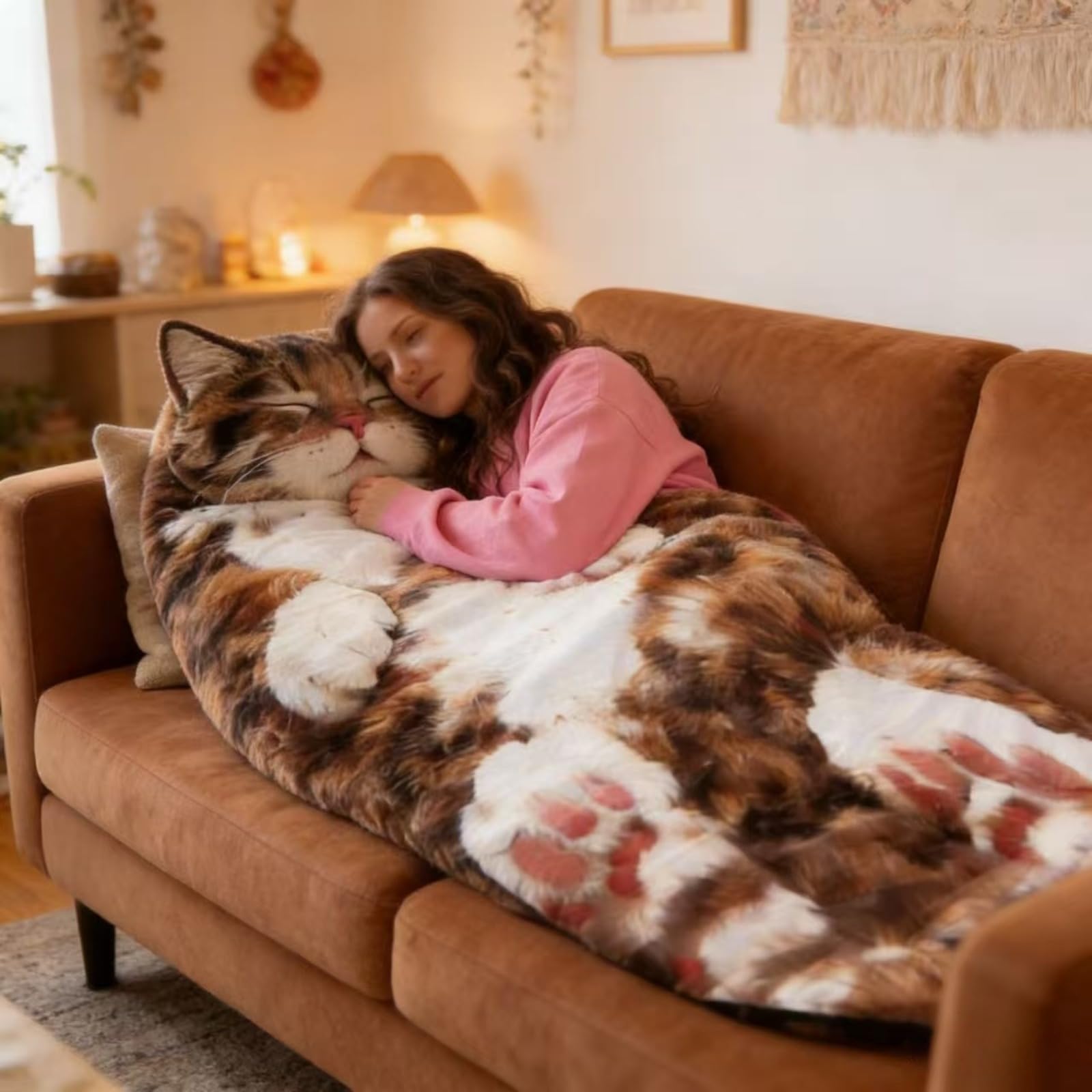 Saco de dormir de gato para humanos, saco de dormir de animales adultos esponjosos, diseño de sobre de felpa gigante para acampar y fiestas de pijamas, manta de forro polar suave y cálido, lavable a