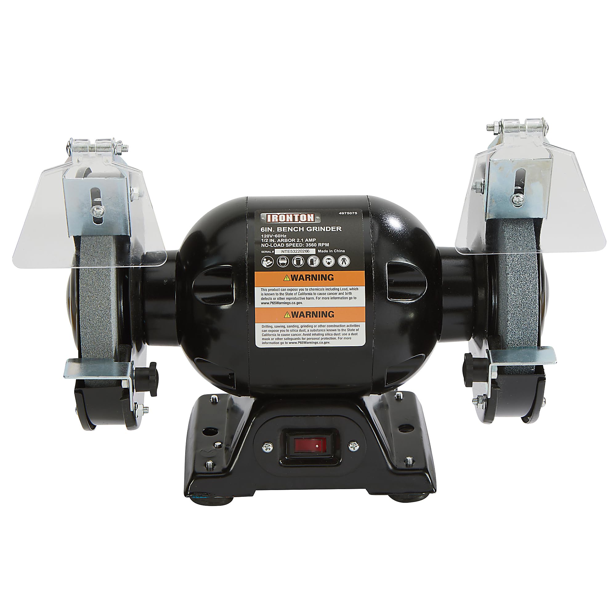 Ironton Benchtop Grinder with 6in. Wheel, 2.1 Amps, 1/2 HP, 3560 RPM Max.