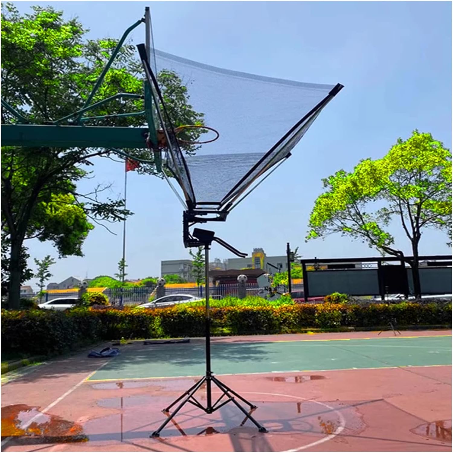 屋外用バスケットボールリバウンダーネット 高さ調節可能 折りたたみ式ショット補助トレーナー 床置き 公園/庭/体育館用バスケットボー