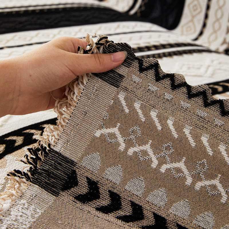 Image of HOMETHREADS Chenille Bohemian Boho Style Sofa Cover | Thick & Soft Luxury Slipcover | Protective, Washable & Stylish Couch Cover for Living Room Decor. (Boho Line Black, 1 Seater Large | 90x180cm)