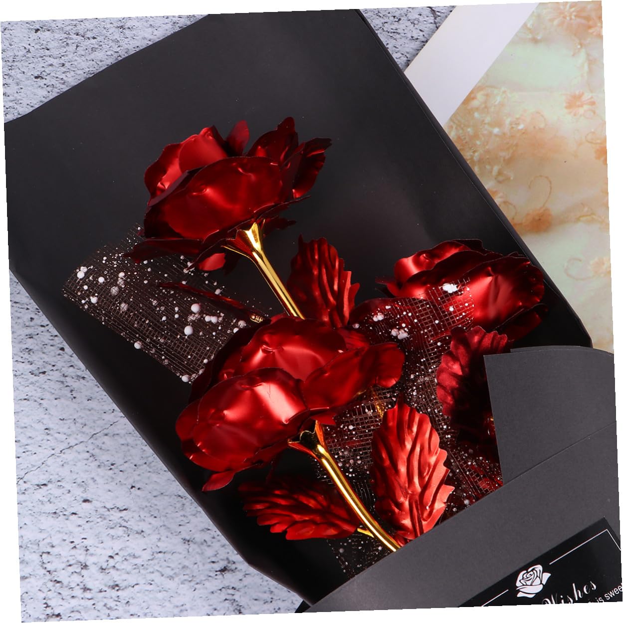 Rosenstrauß aus Goldfolie 3 Stück Rote Künstliche Rosen in Geschenkbox Dekorative 24k Goldfolie Rose als Geschenk für Ehefrau und Freundin zum Valentinstag oder Geburtstag