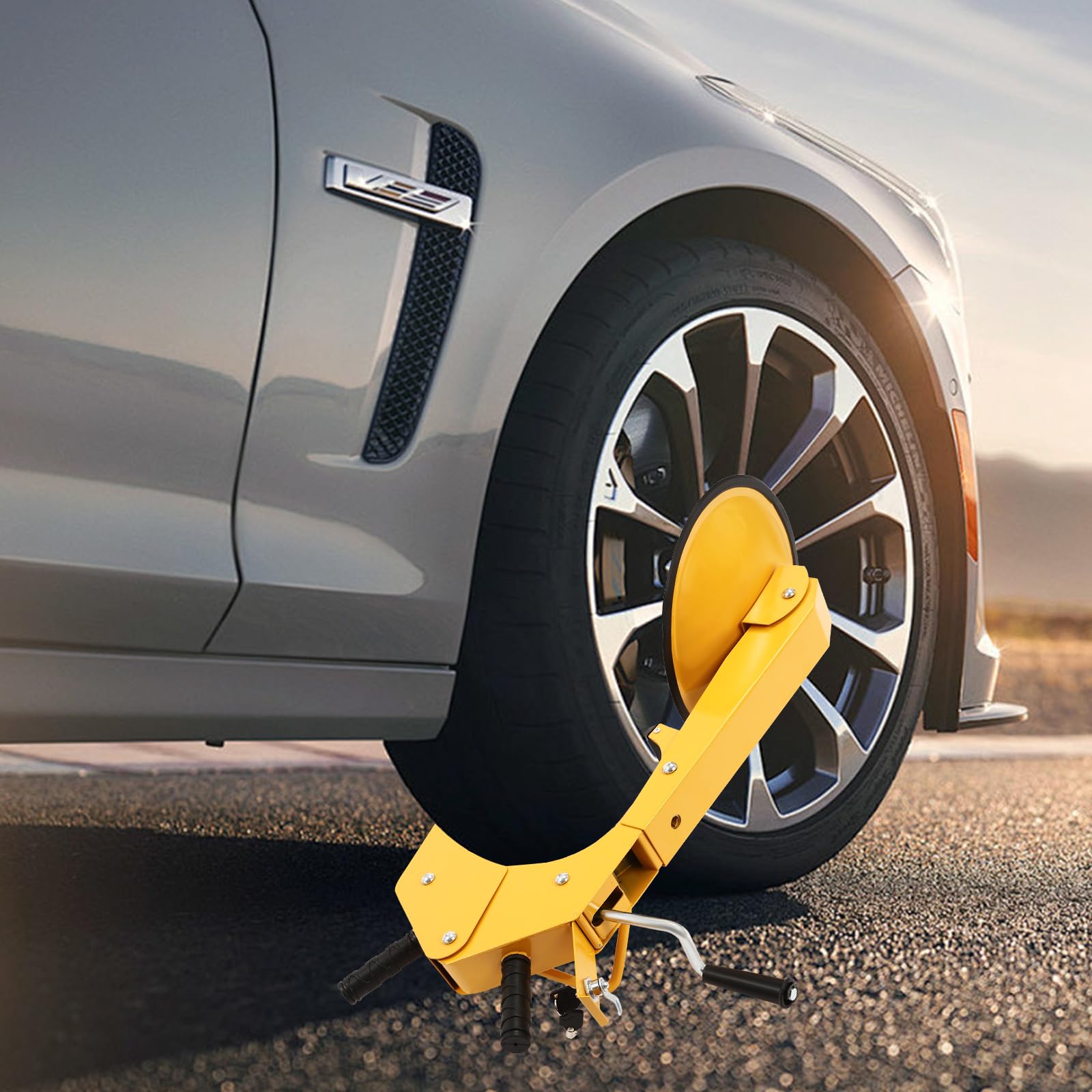 Cerradura de rueda para coche, con 2 llaves y ventosa, antirrobo, bloqueo de rueda de remolque para coche, camión, SUV, caravana, barco, amarillo