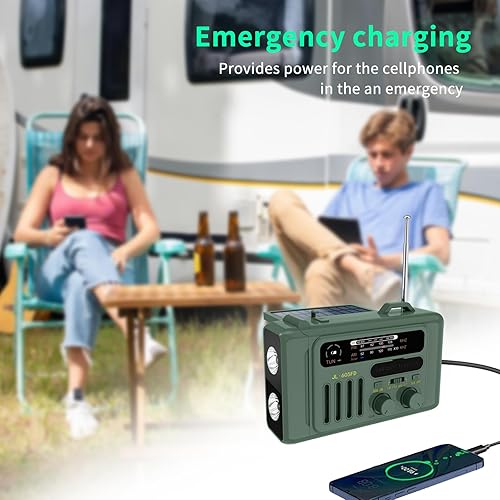 Miniatura 6 de Radio solar de emergencia con manivela, NOAAAMFM con linterna LED y lámpara de lectura, USB tipo Ccarga solarmanivela, altavoz Bluetooth, alarma SOS