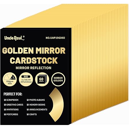 A4 Golden Mirror Cardstock Paper, 60 Sheets 250gsm/92Ib Metallic ...