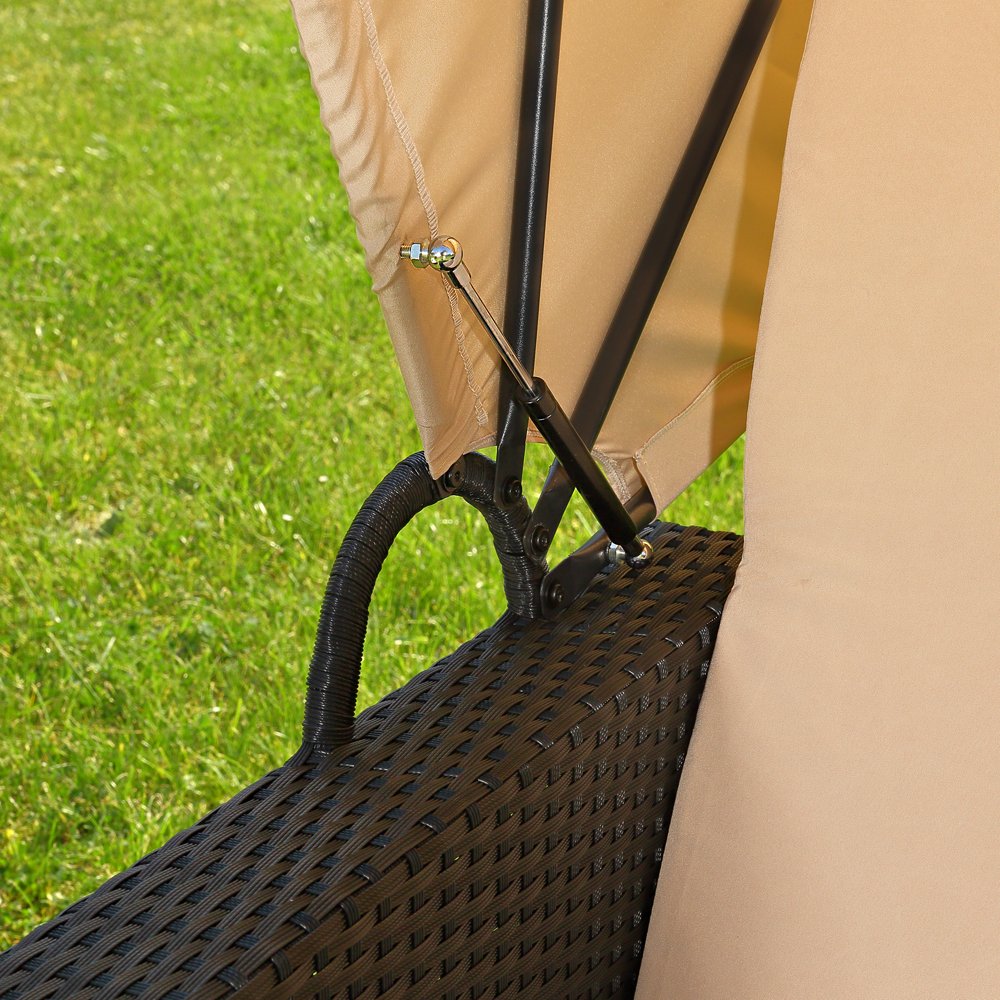 Melko Sonnenbett/Strandkorb/Lounge aus Polyrattan, Schwarz, inkl. klappbaren Seitentisch +verstellerbarer Rückenlehne + Faltbare Sonnenschutzdach