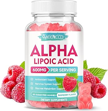 Alpha Lipoic Acid Gummies 600mg - High Absorption ALA Supplement for Antioxidant Support, Brain Health & Nerve Health, Vegan, Sugar-Free, Raspberry Flavor, 60 Count
