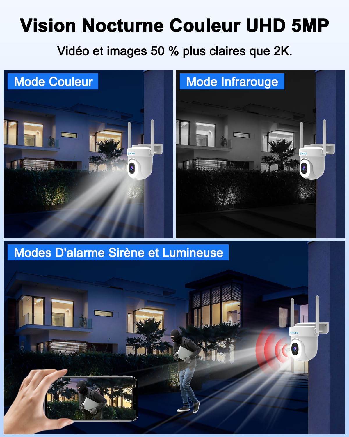 Caméra Surveillance WiFi HD 1080p Intérieure Extérieure - Détection Mouvement Vision Nocturne - Stockage & Alerte