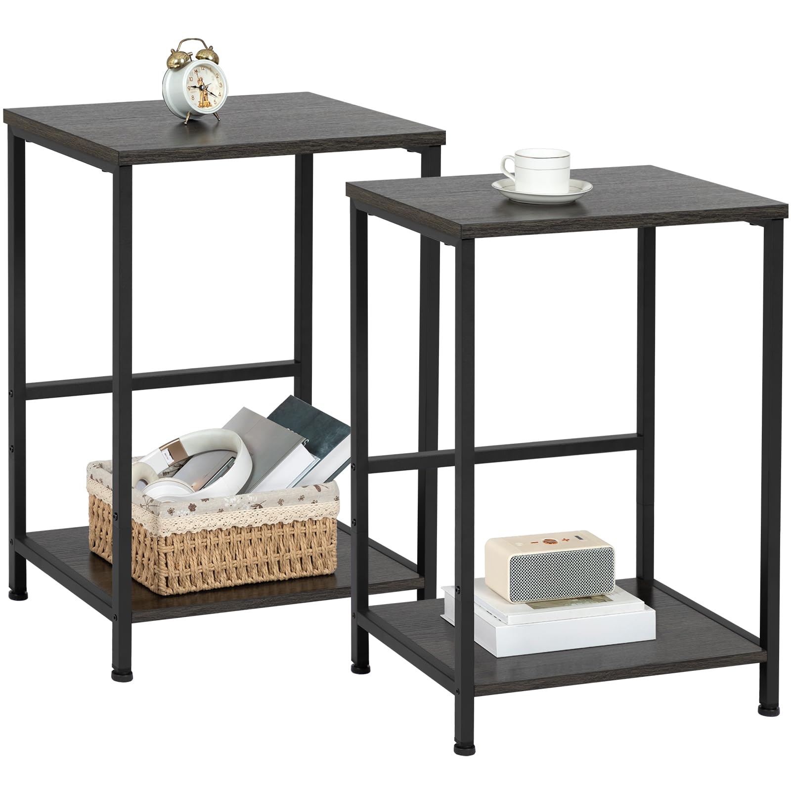 AMHANCIBLE Small Side Table Set of 2 Living Room, End Tables for Small Space, Rectangle Thin Bed Side Table, Nightstand Bedroom for Couch, Industrial UHET03SQDG