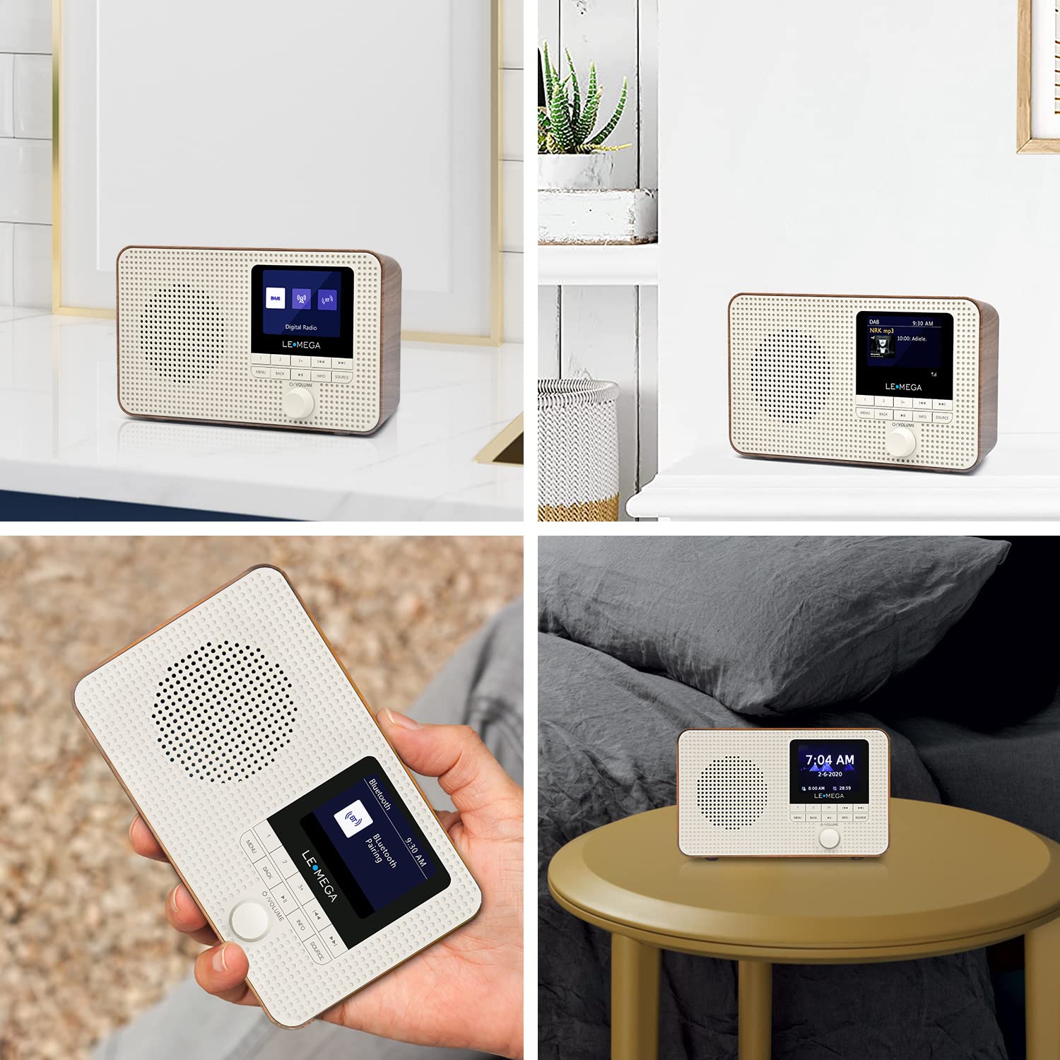 LEMEGA DR3 DAB/DAB+ e FM Radio digitale portatile, Bluetooth,uscita cuffie,40 stazioni preimpostate,doppio allarme orologio,batterie portatili o alimentate da rete,display a colori - Noce