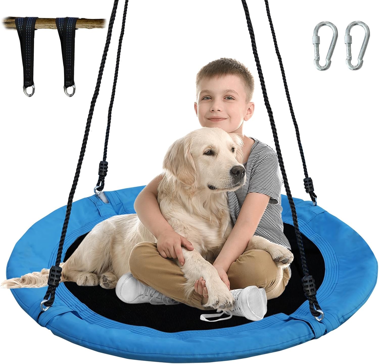 40 Inch Saucer Tree Swing for Kids & Adults – Large Round Disc Swing, 700 lb Weight Capacity with Hanging Straps & Adjustable Ropes for Playground, Backyard & Swingset (Blue)