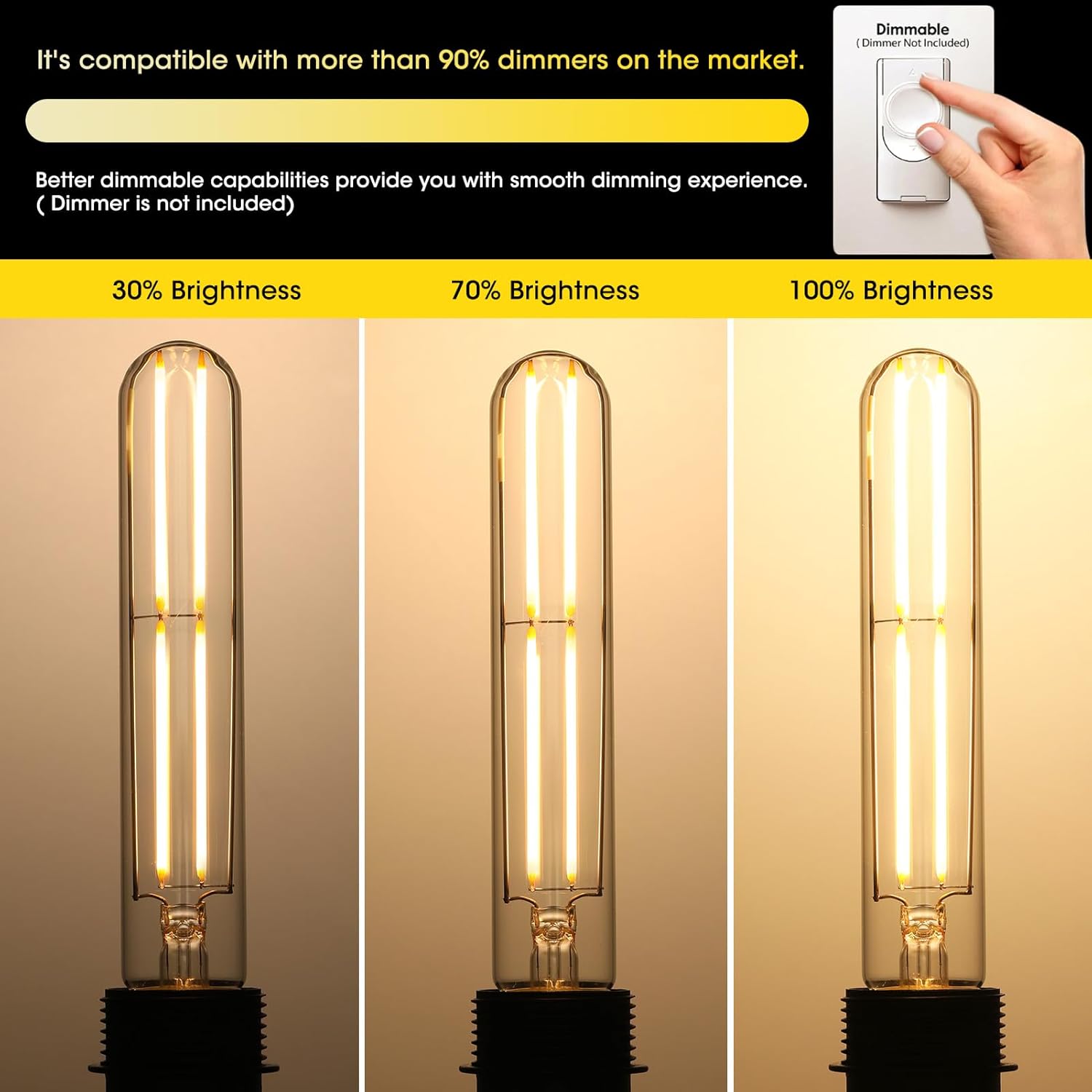 Gozelux Dimmable E26 Light Bulb 6W Equal 60 watt LED Light Bulbs AC120V Warm White 2700K Edison 60 Watt 750LM T10 Bulb for Rustic Pendant, Industrial Pipe, Wall Sconces, Vanity, Pack of 6
