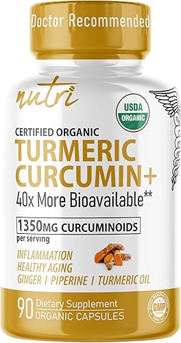 Nature's Fusions Nutri Suplemento orgánico de cúrcuma de 1425 mg – 40 veces más biodisponible – 95% curcuminoides – Curcumina de cúrcuma con